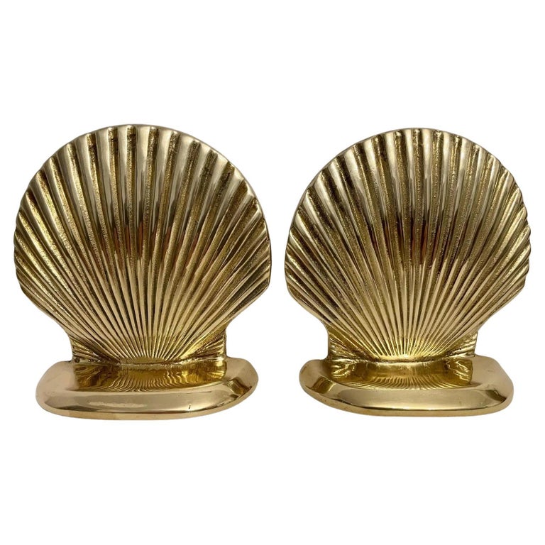 Vintage Brass Clam Shell Seashell Bookends at 1stDibs  brass seashell  bookends, shell book ends, vintage brass shell bookends