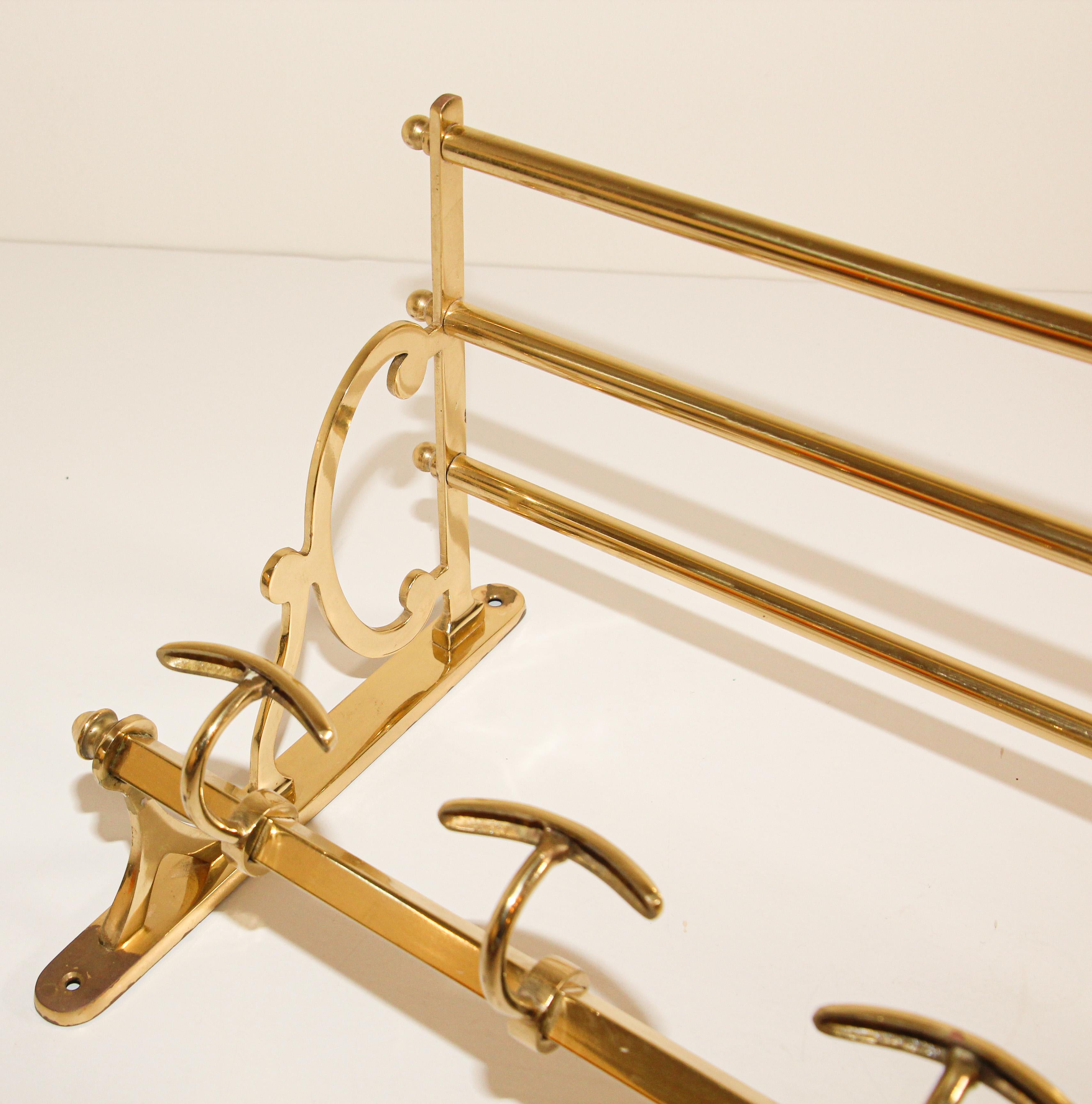Vintage Brass Coat Rack with Shelf and Hooks 4