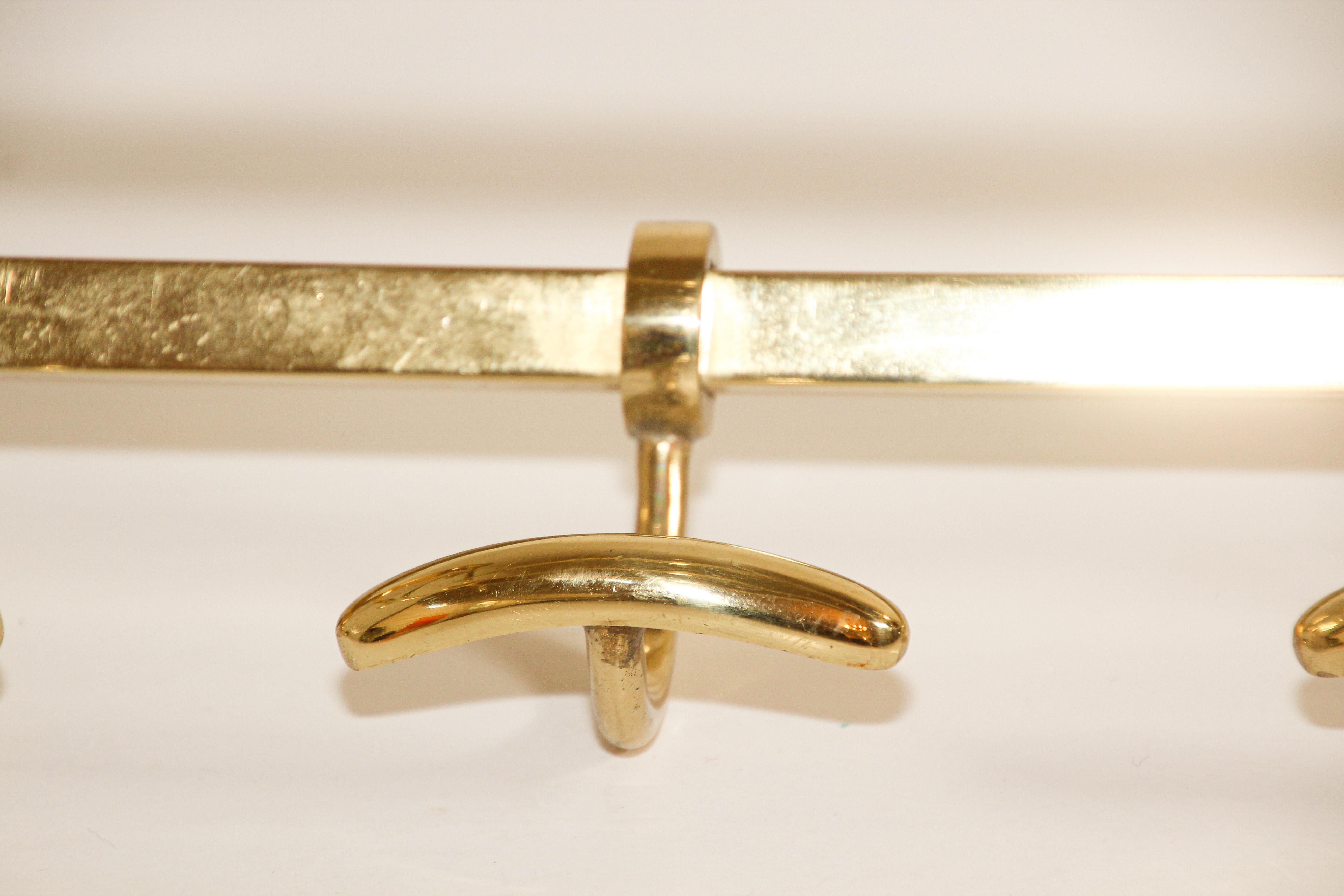 Vintage Brass Coat Rack with Shelf and Hooks 6