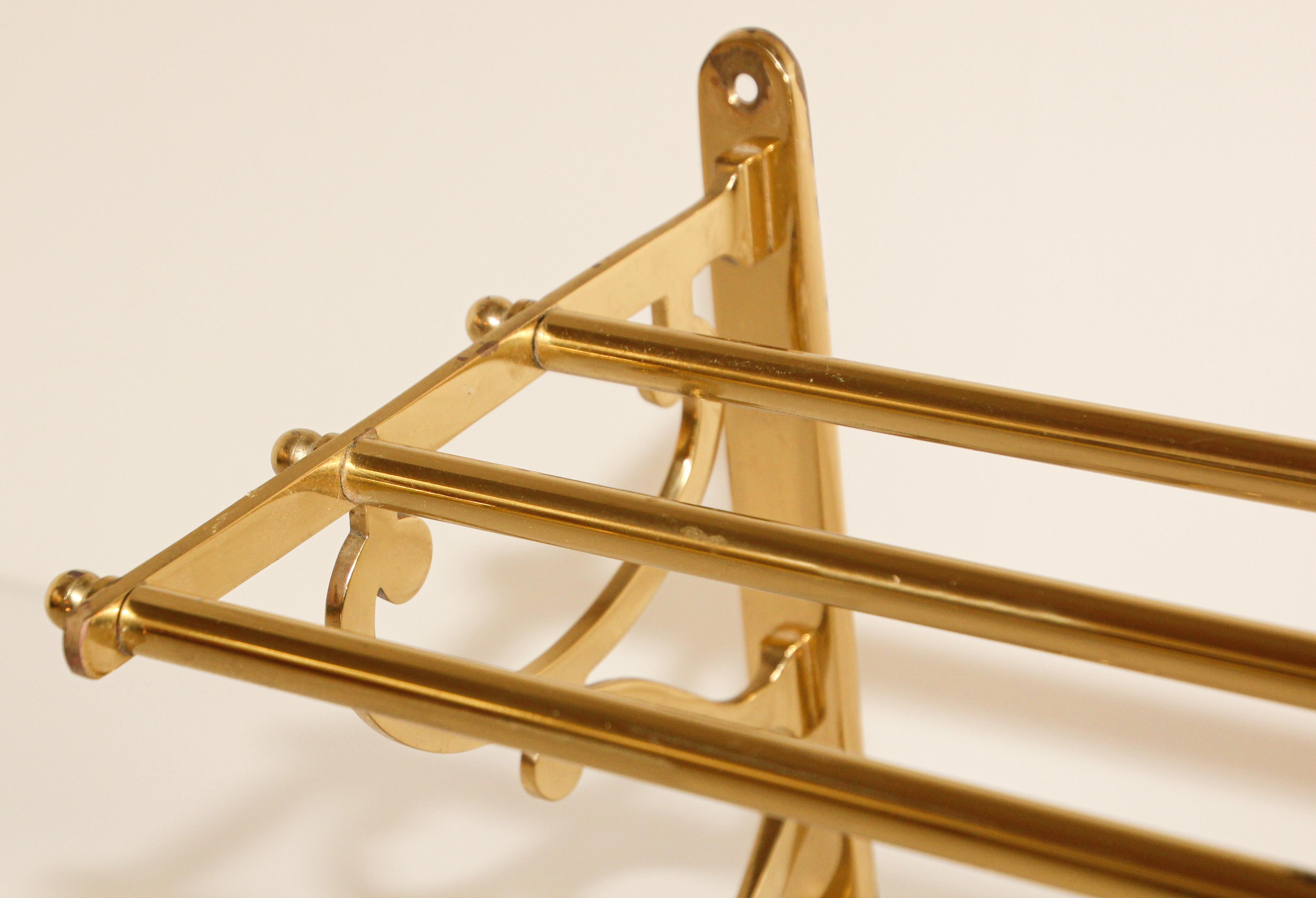 Vintage Brass Coat Rack with Shelf and Hooks 8