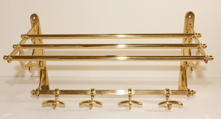 Vintage Brass Coat Rack with Shelf and Hooks at 1stDibs