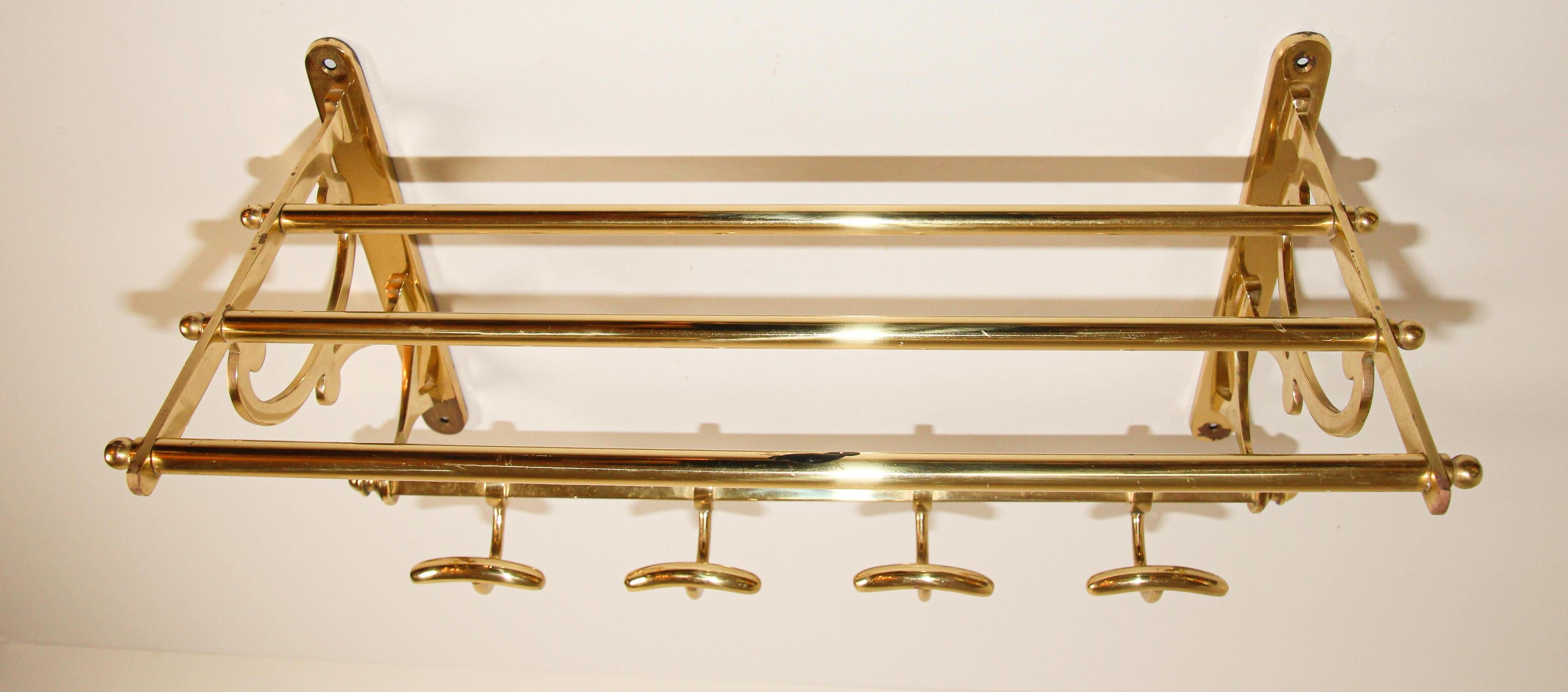 Vintage Brass Coat Rack with Shelf and Hooks In Good Condition In North Hollywood, CA