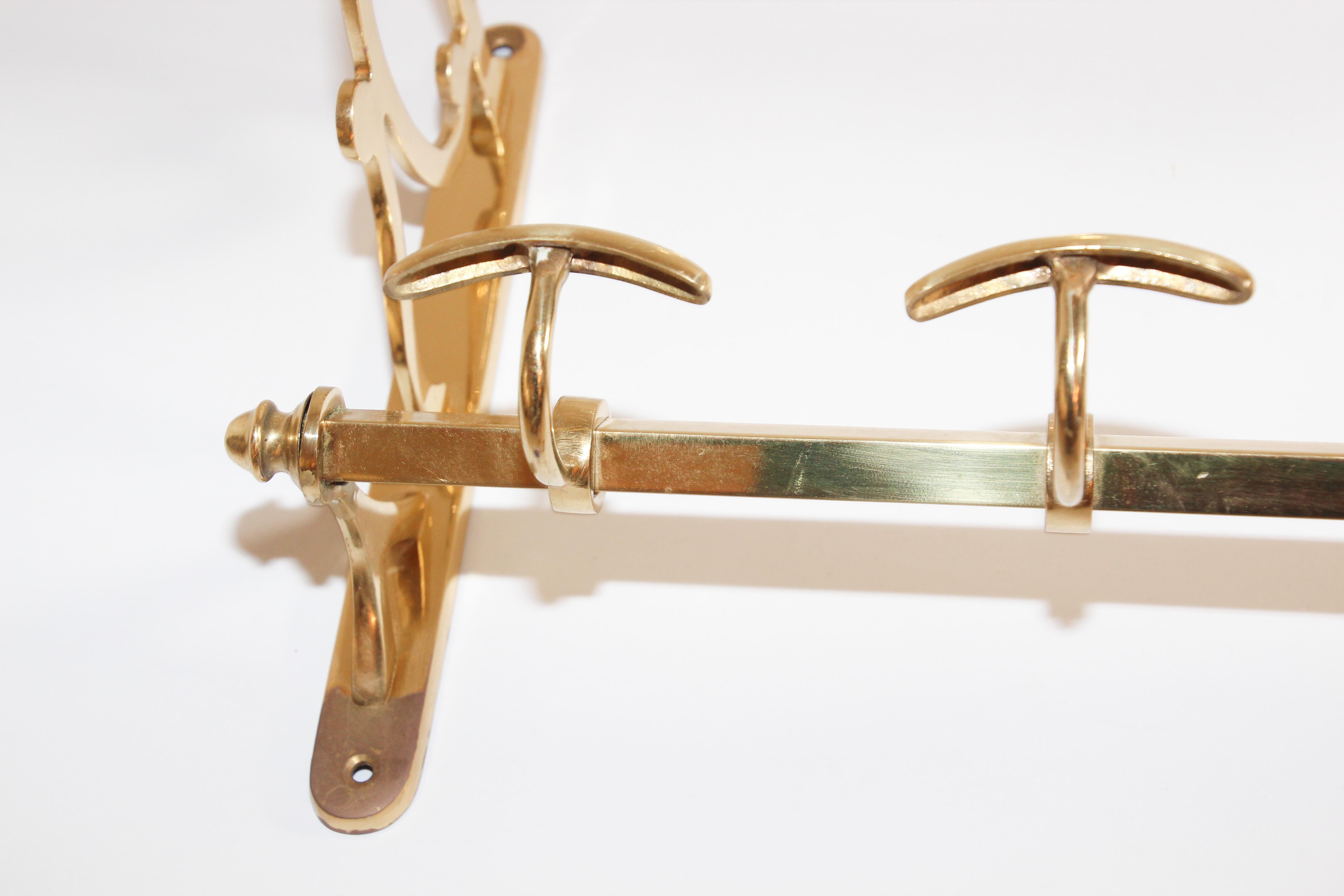 Vintage Brass Coat Rack with Shelf and Hooks 1