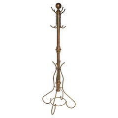 Antique Brass Coat Tree Rack Having Eight Hooks at the Top 