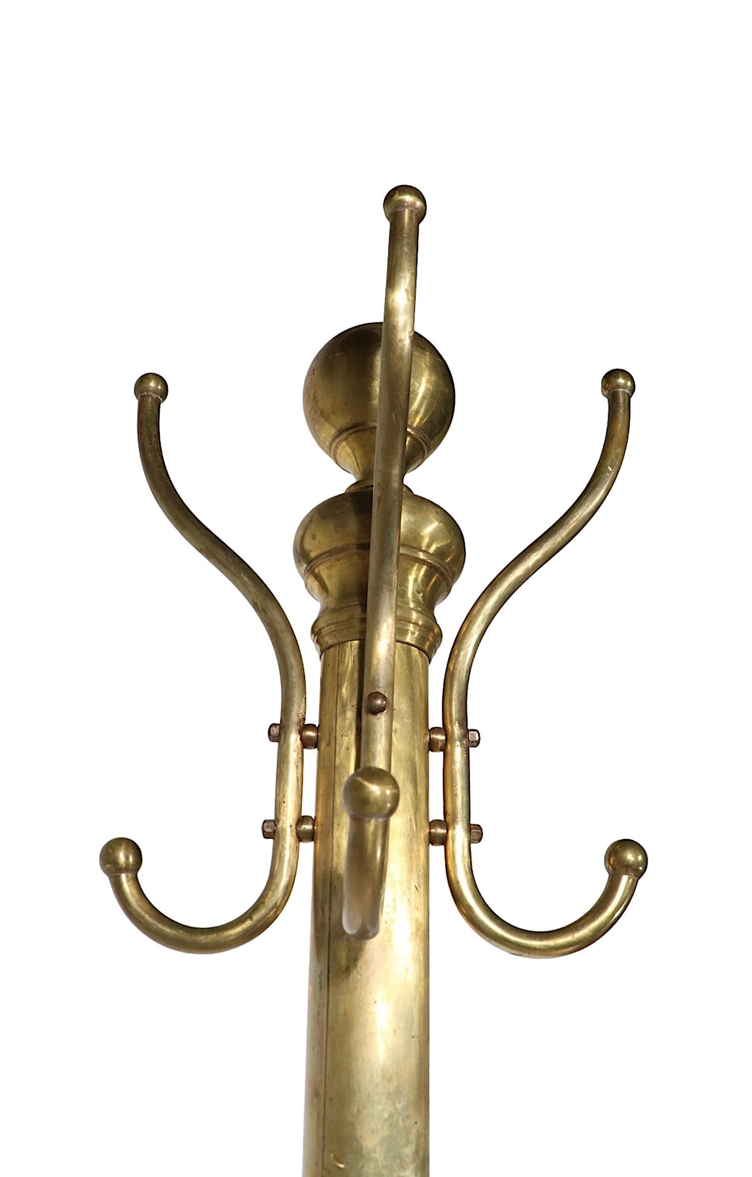 Industrial Vintage Brass Coat Tree Rack Stand Made in USA