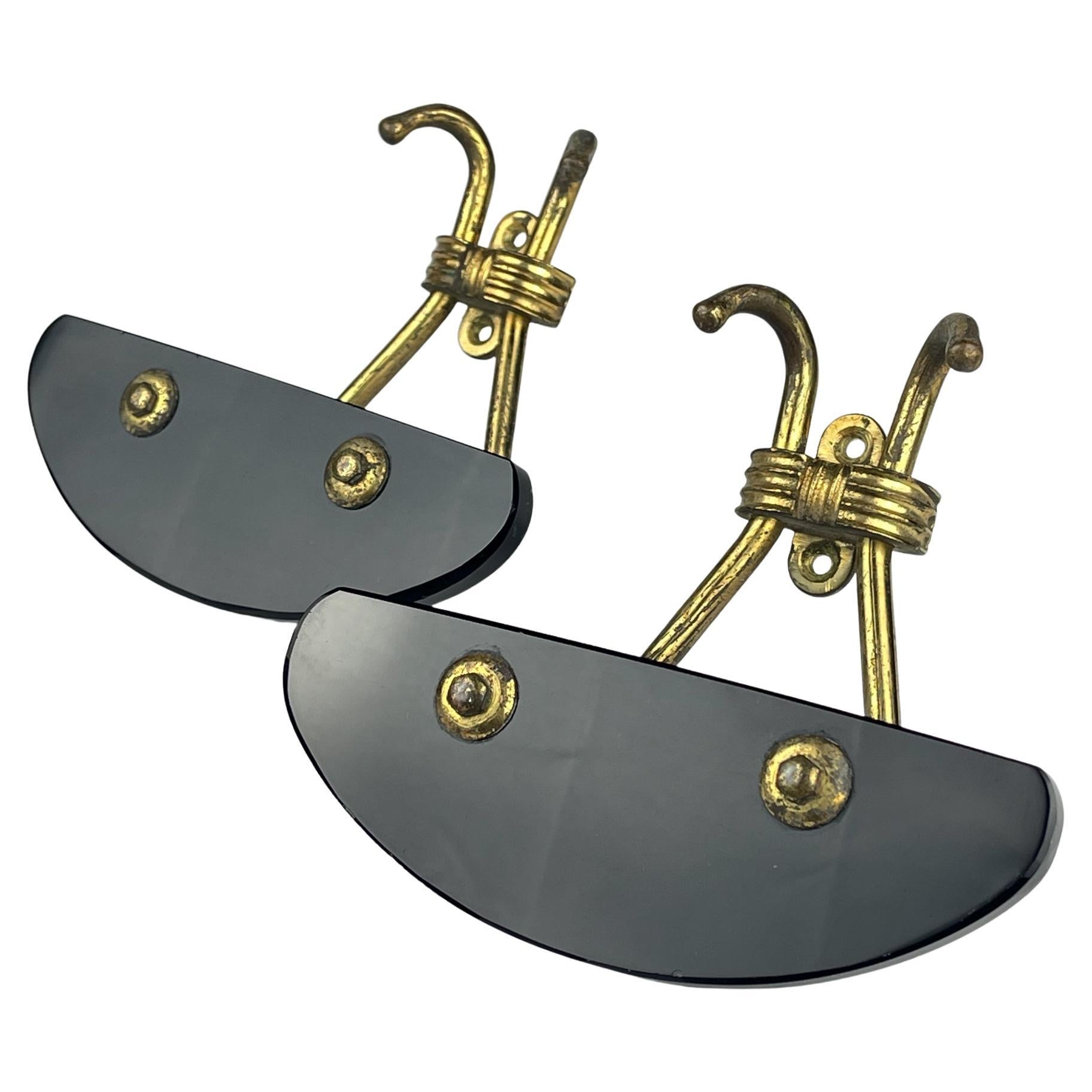 Set von 2 Vintage-Mantelhaken aus Messing, Italien, 1950er Jahre