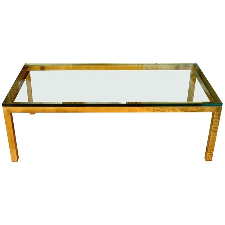 Vintage Brass Cocktail Table with Glass Top For Sale at 1stDibs