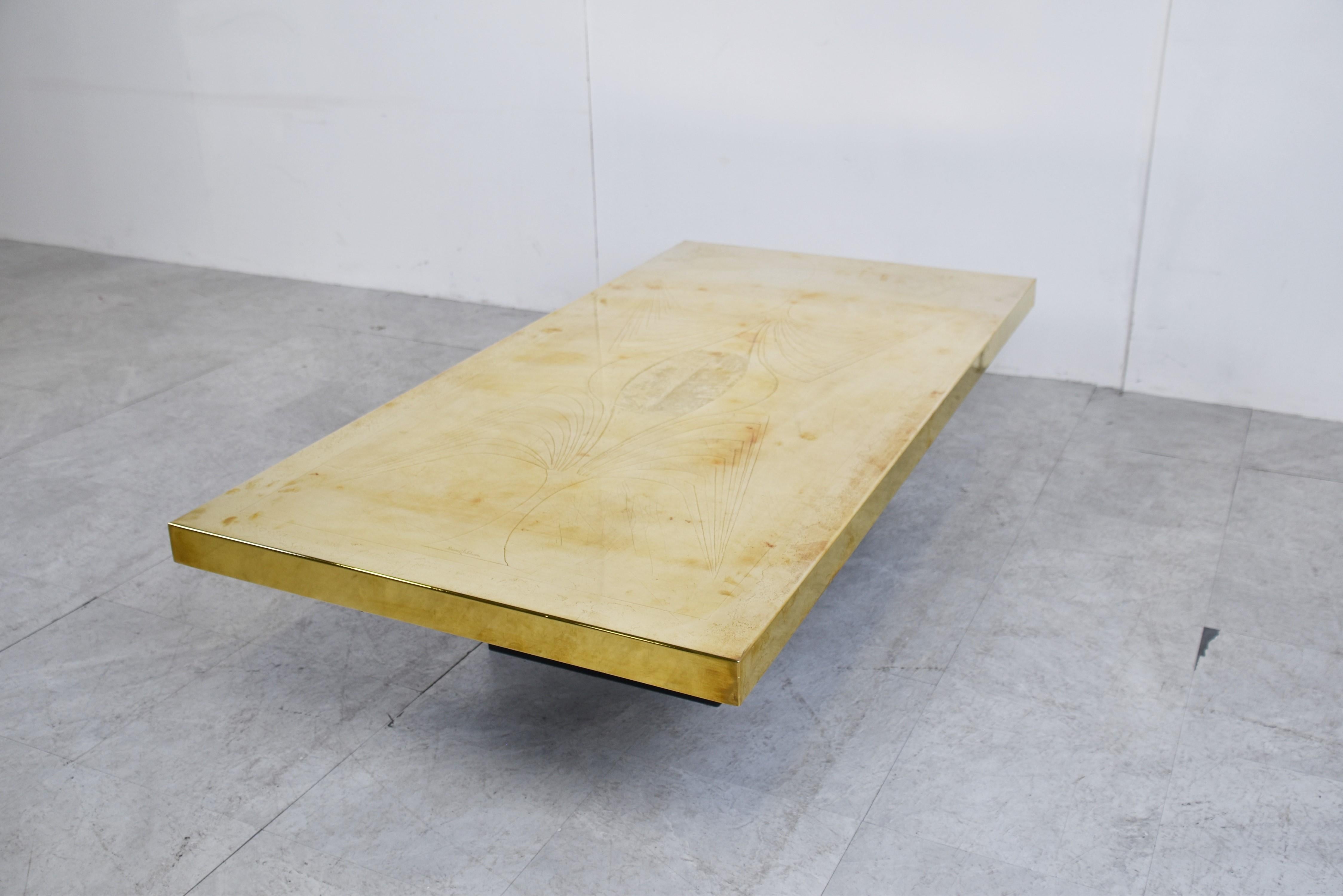 Mesa de centro vintage de latón de Roland Lefevre, años 70 2