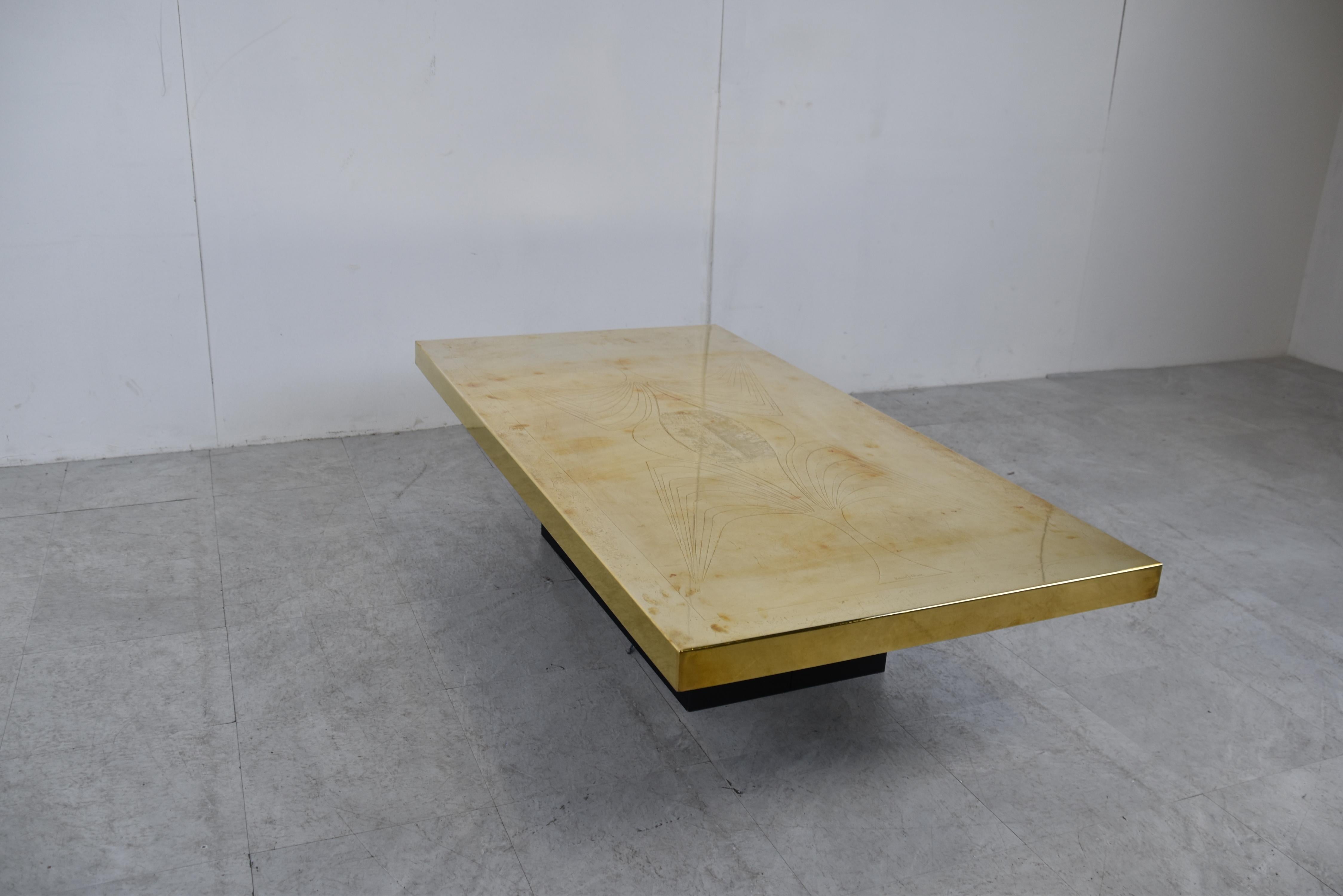 Mesa de centro vintage de latón de Roland Lefevre, años 70 3