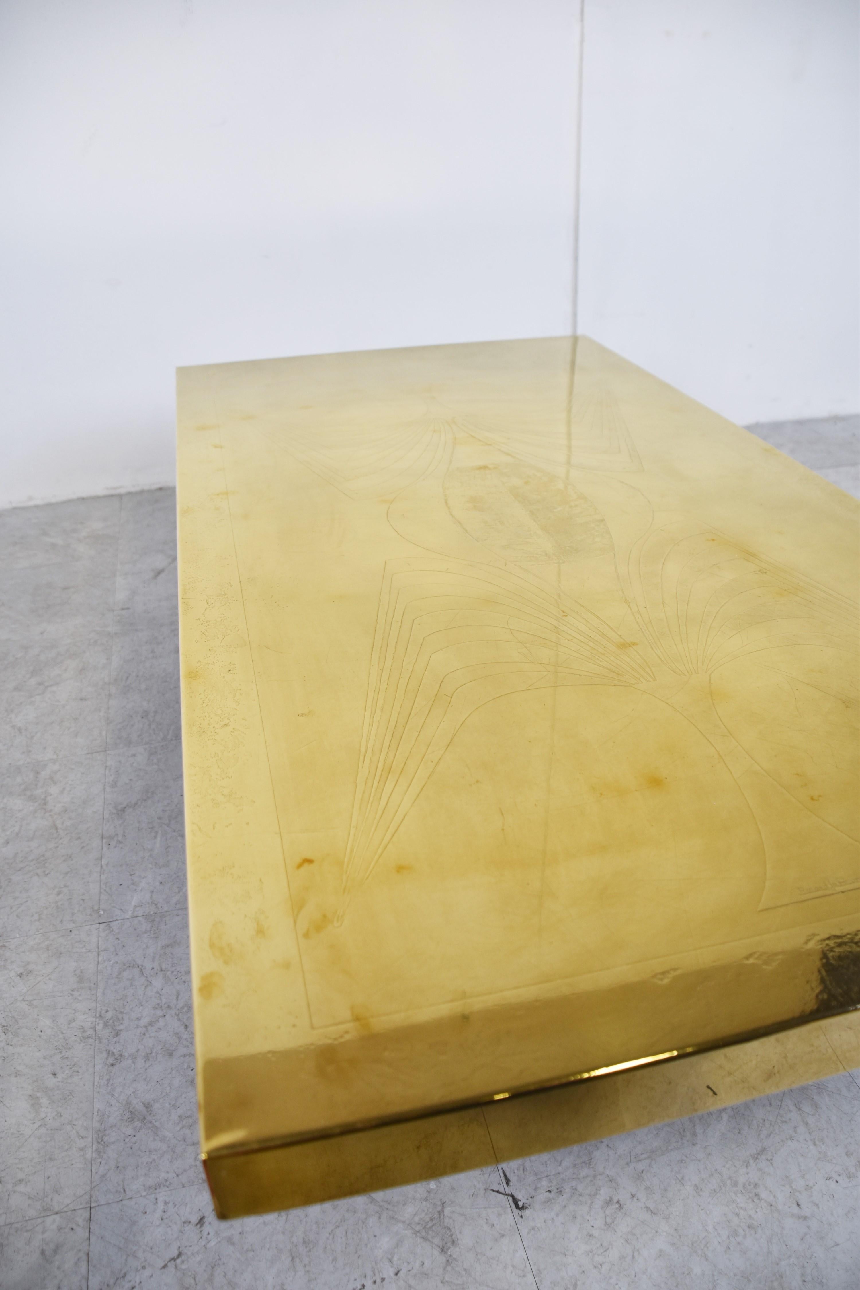 Mesa de centro vintage de latón de Roland Lefevre, años 70 Latón