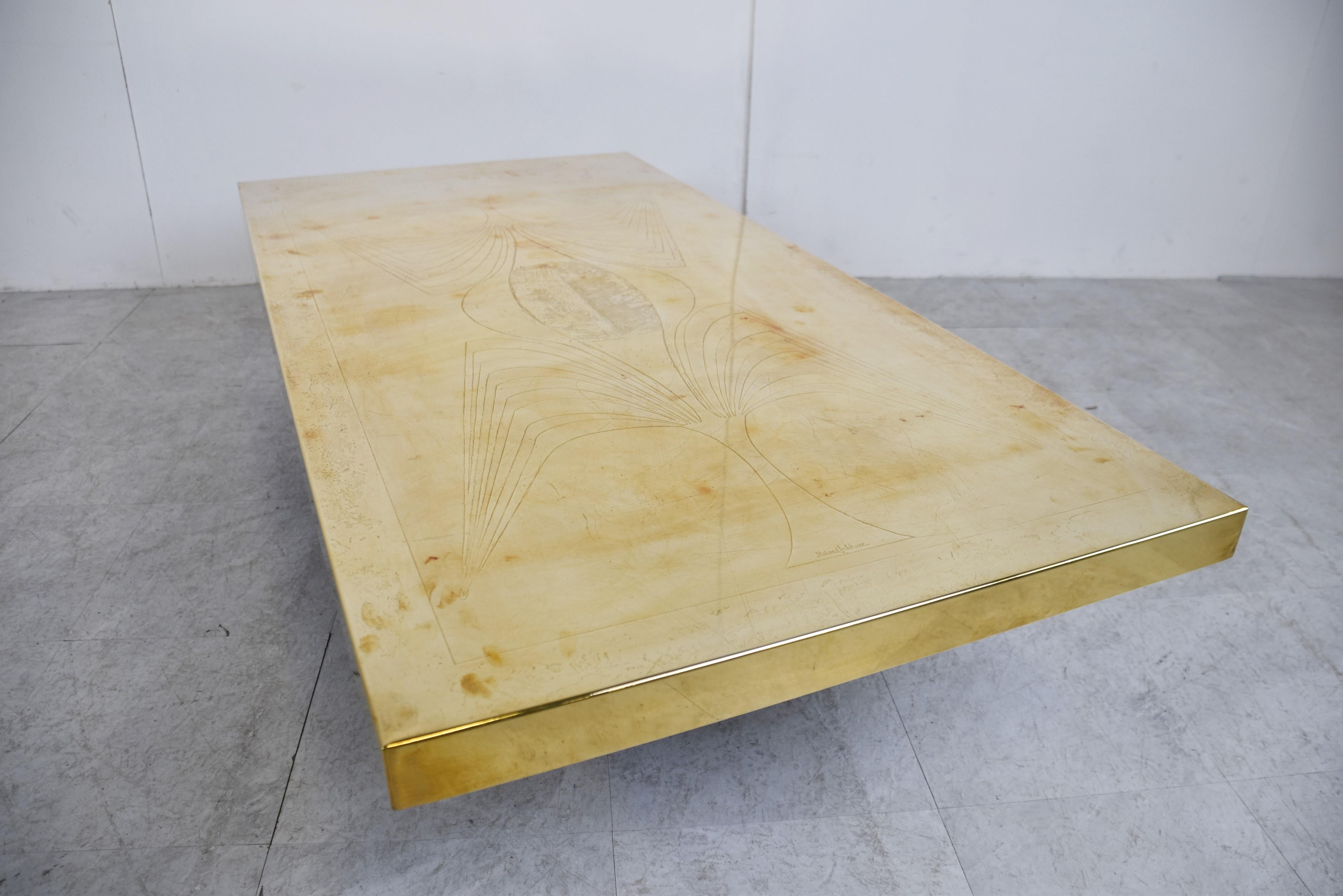Mesa de centro vintage de latón de Roland Lefevre, años 70 1