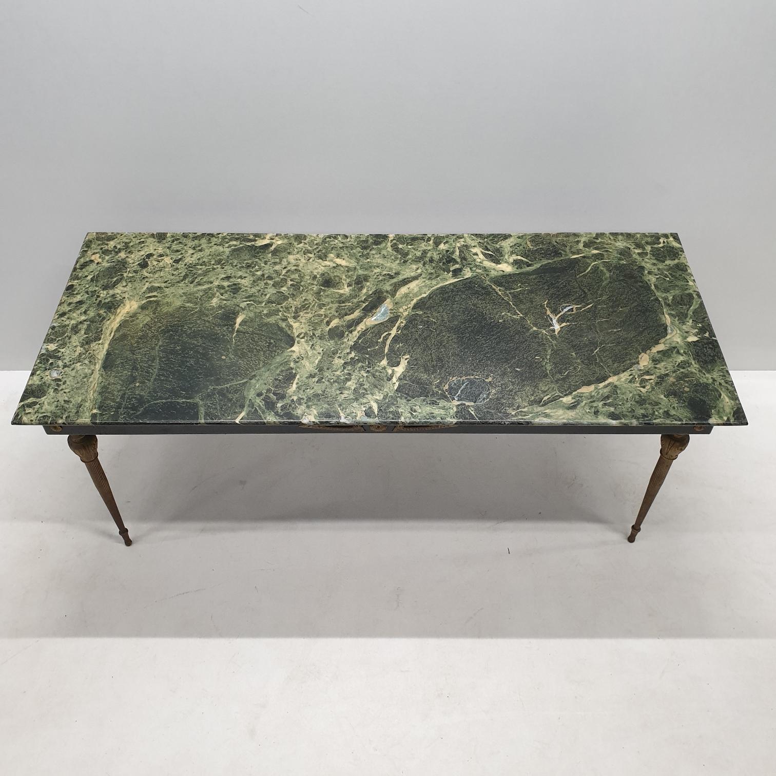 Vintage Brass Coffee Table with a Green Marble Top, 1950s For Sale 3