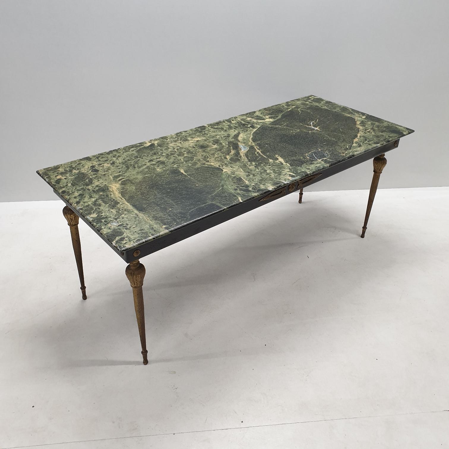 Vintage Brass Coffee Table with a Green Marble Top, 1950s For Sale 4