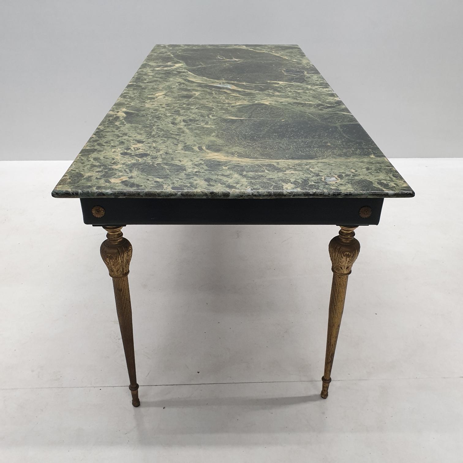 Vintage Brass Coffee Table with a Green Marble Top, 1950s For Sale 5