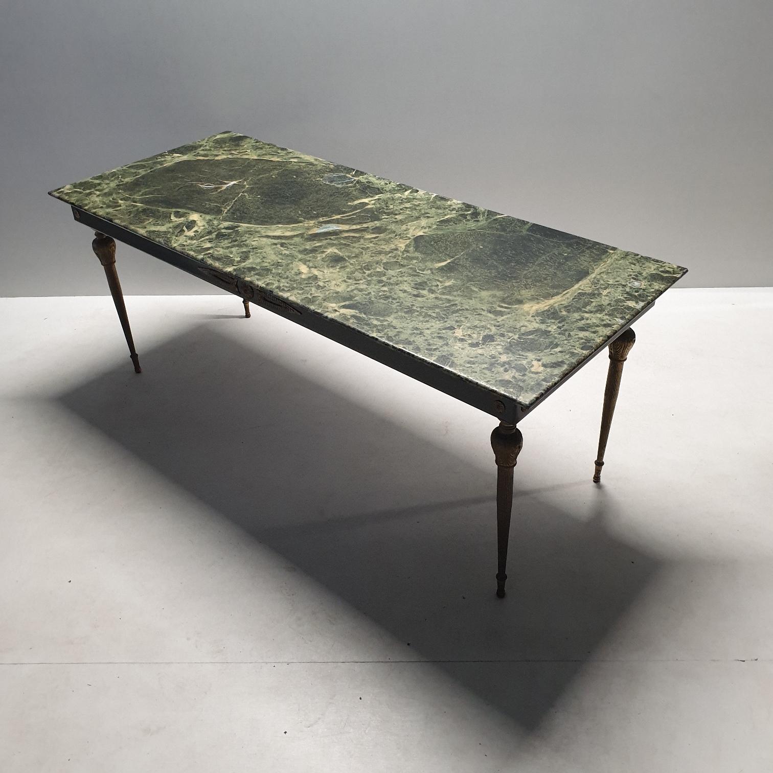 Vintage Brass Coffee Table with a Green Marble Top, 1950s For Sale 6