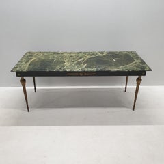 Vintage Brass Coffee Table with a Green Marble Top, 1950s