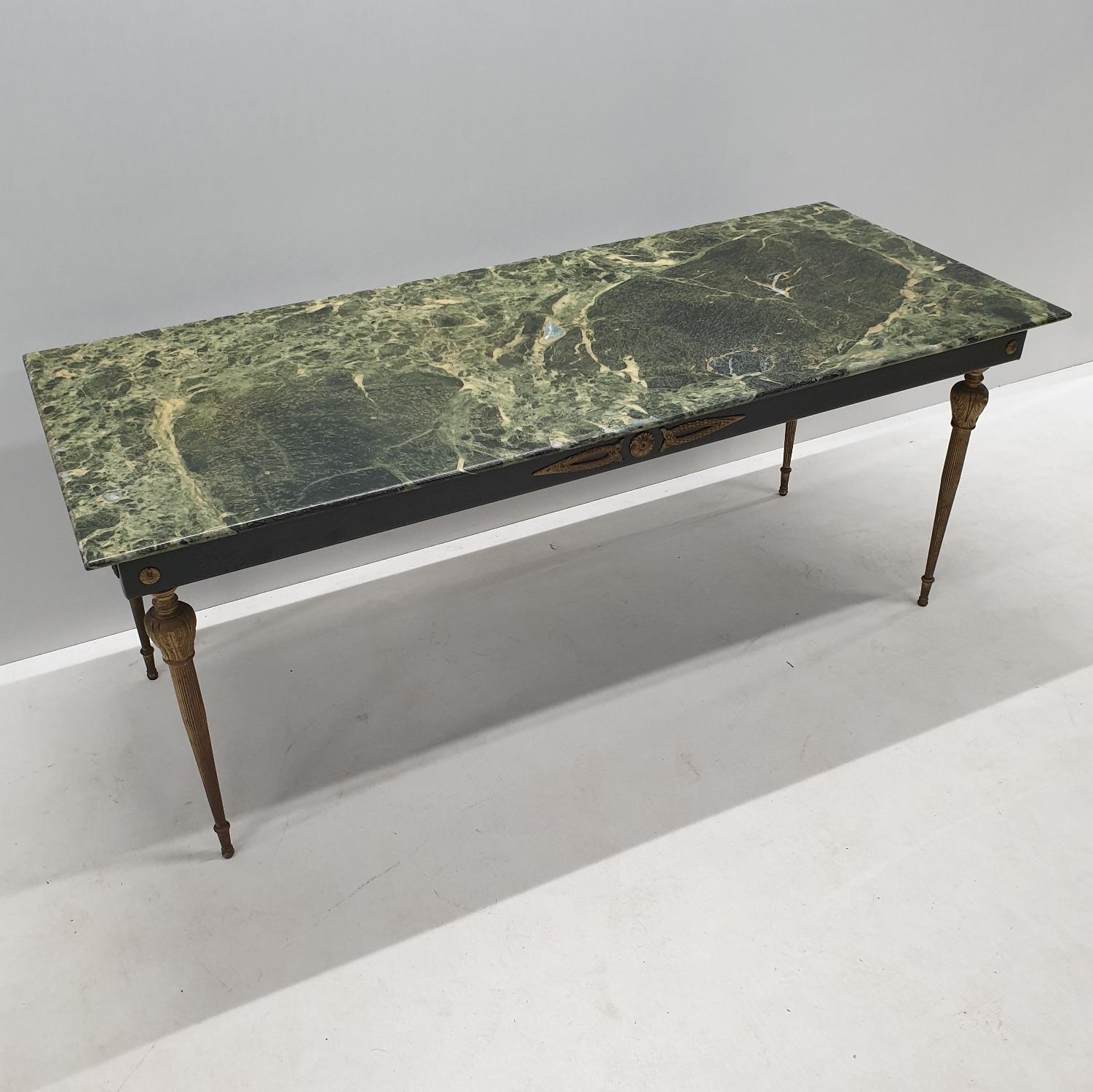 French Vintage Brass Coffee Table with a Green Marble Top, 1950s For Sale