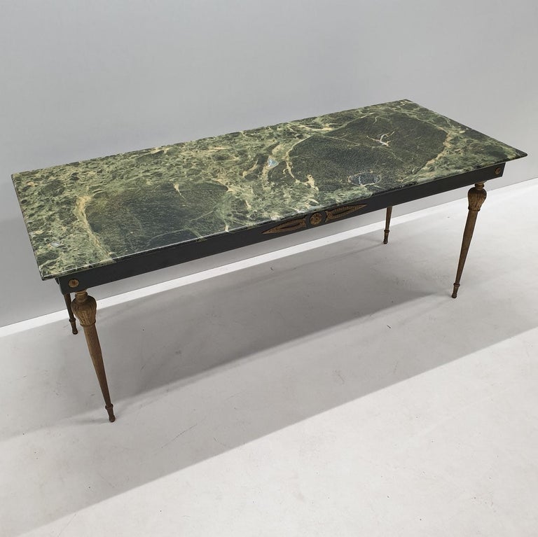 Vintage Brass Coffee Table with a Green Marble Top, 1950s ...