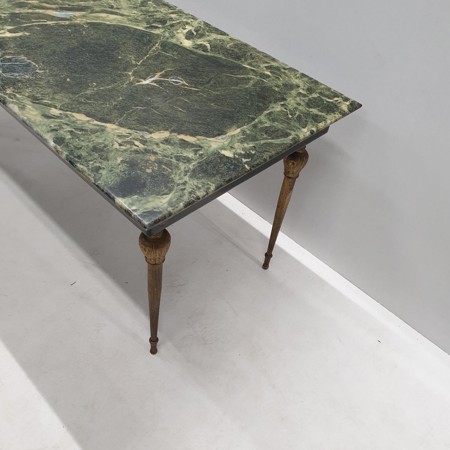 19th Century Vintage Brass Coffee Table with a Green Marble Top, 1950s For Sale