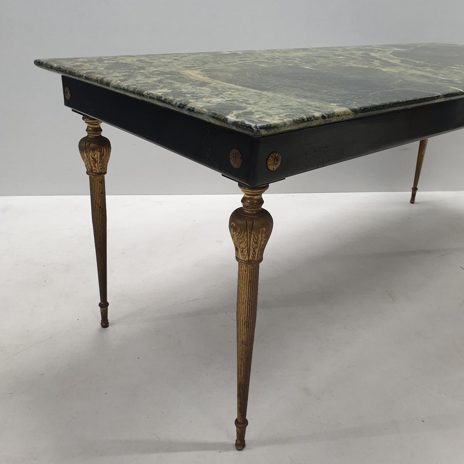 Steel Vintage Brass Coffee Table with a Green Marble Top, 1950s For Sale