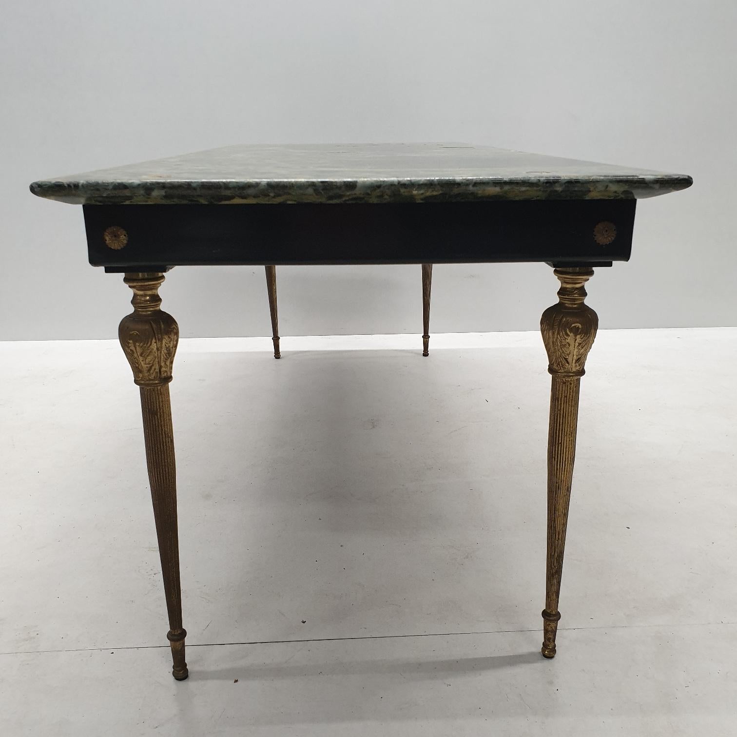 Vintage Brass Coffee Table with a Green Marble Top, 1950s For Sale 1