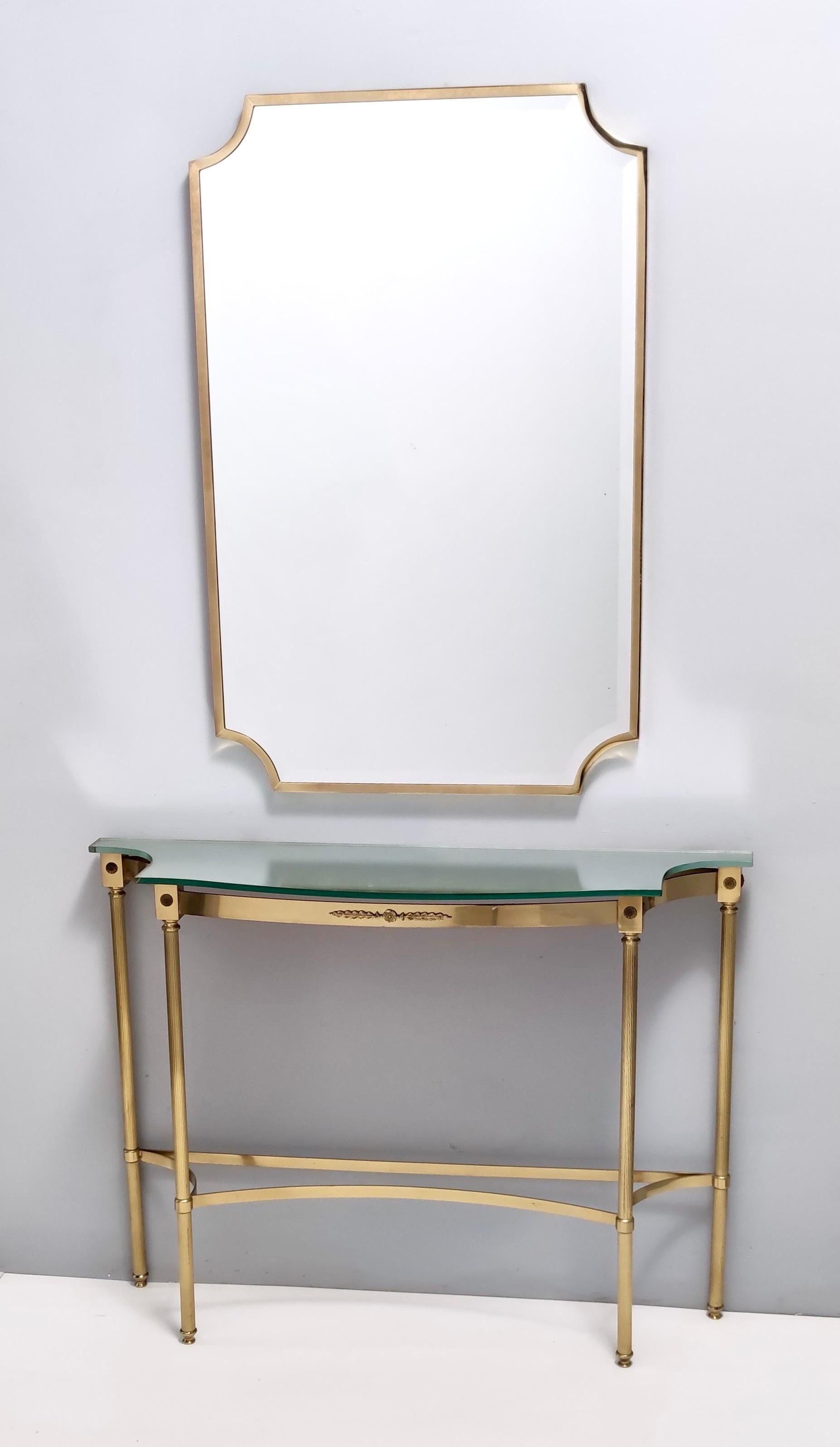 Mid-Century Modern Vintage Brass Console Table with a Mirrored Top, Italy