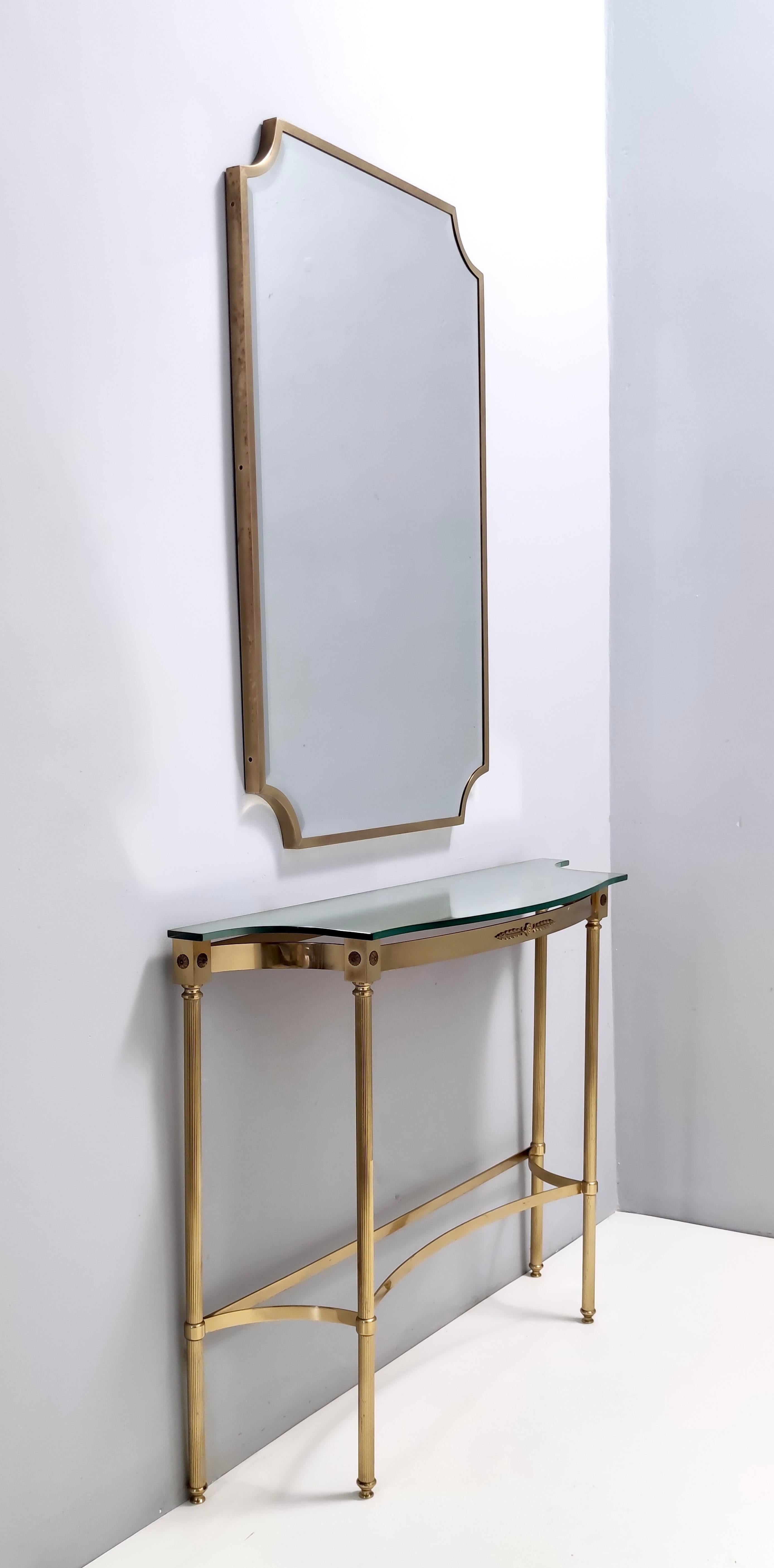 Italian Vintage Brass Console Table with a Mirrored Top, Italy