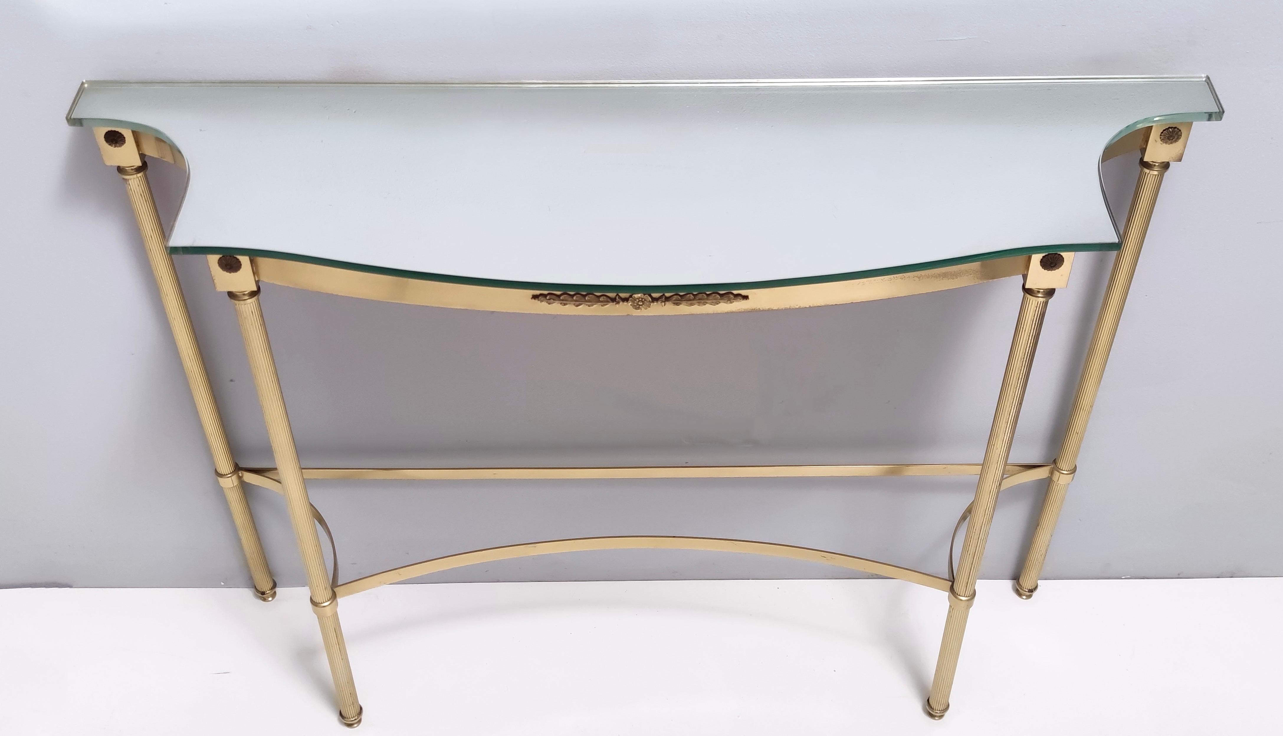 Vintage Brass Console Table with a Mirrored Top, Italy 1