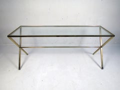 Vintage Brass Console Table with Glass Tabletop