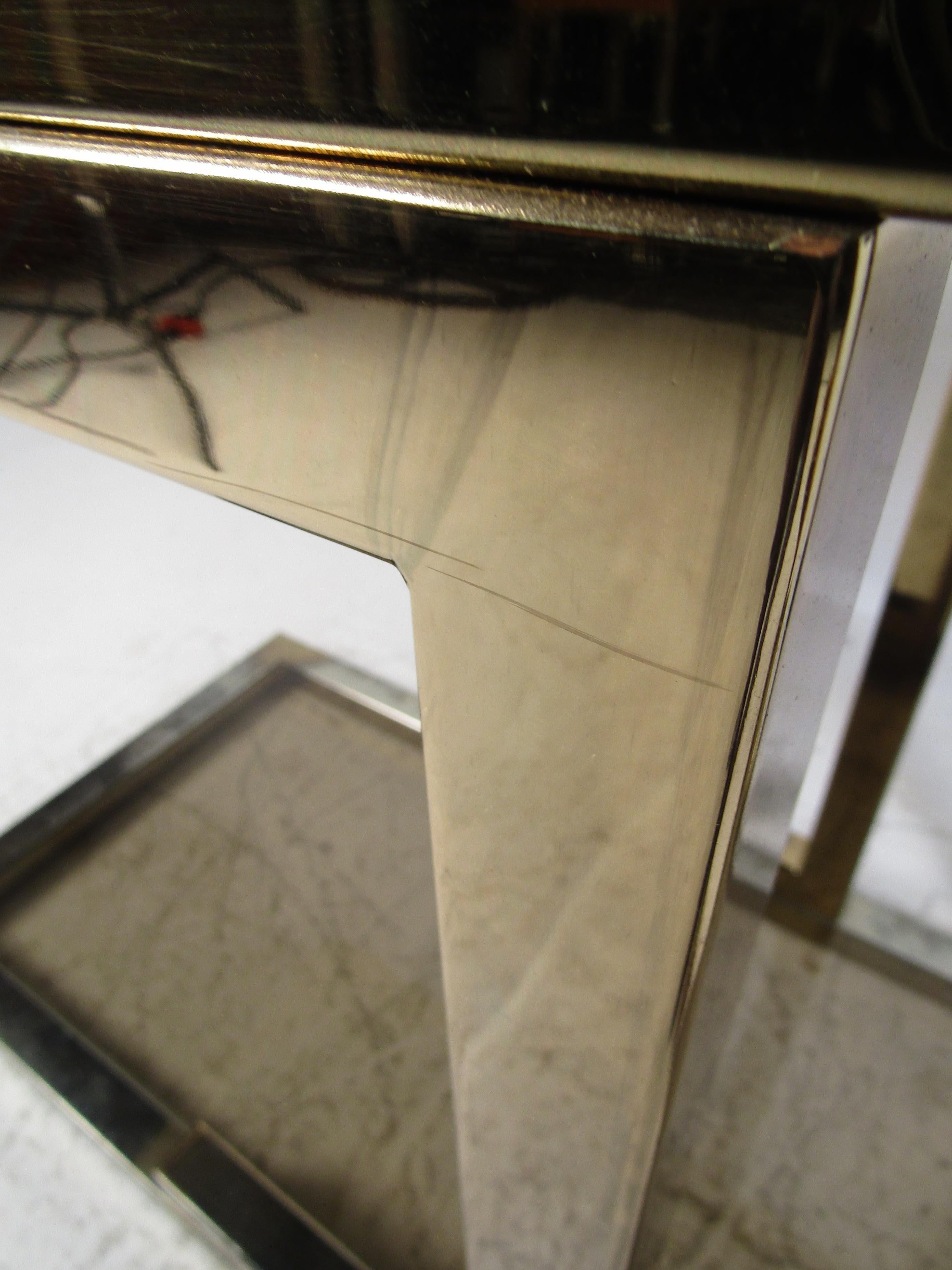 Vintage Brass Console Table with Smoked Glass 6