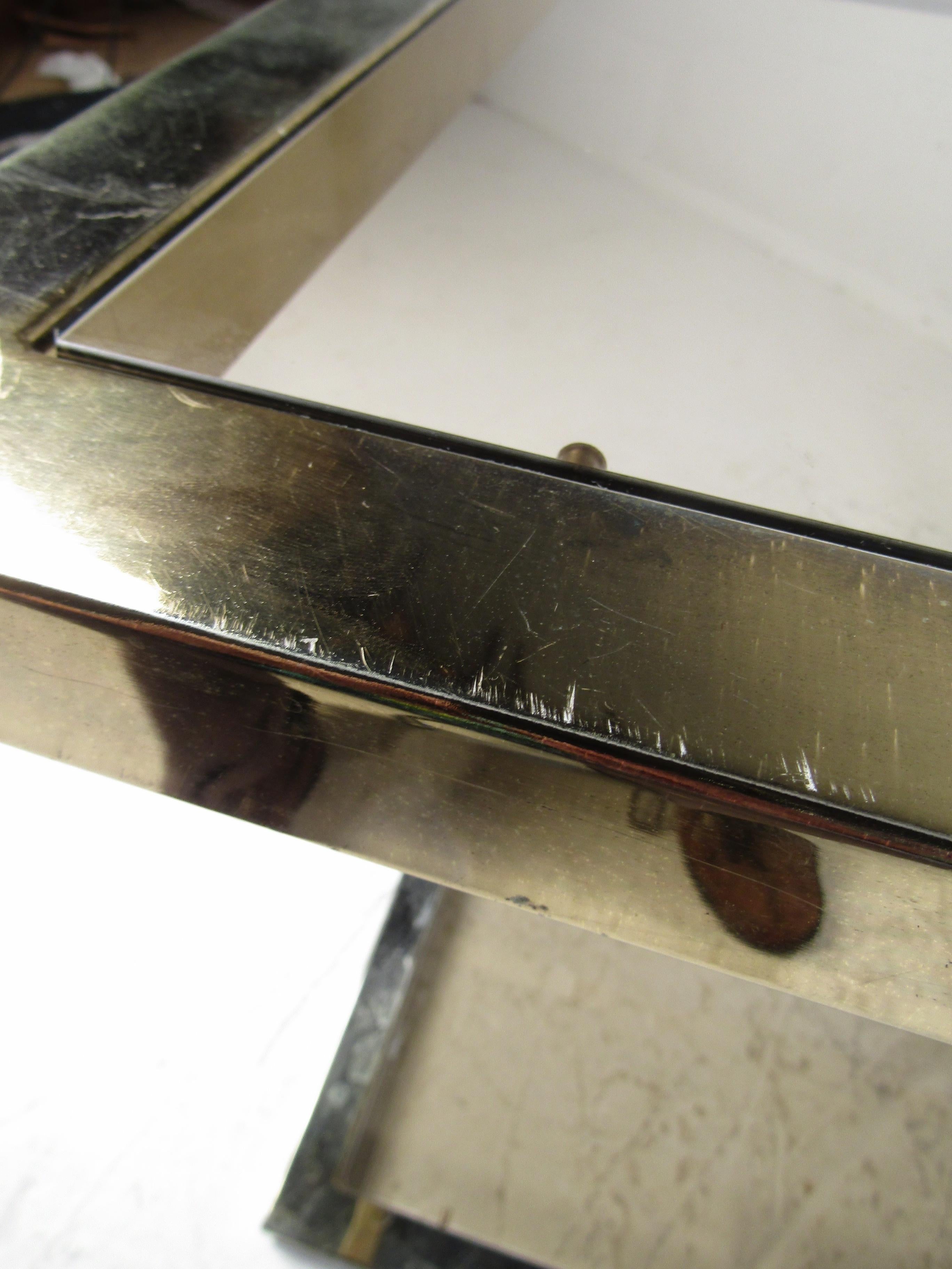 Vintage Brass Console Table with Smoked Glass 7