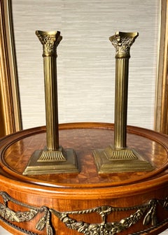 Vintage Brass Corinthian Column Candlestick Holder Pair