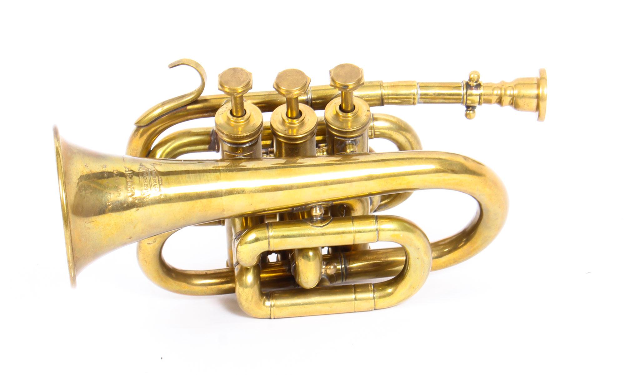 English Vintage Brass Cornet Trumpet by Boosey London Heley, Mid-20th Century