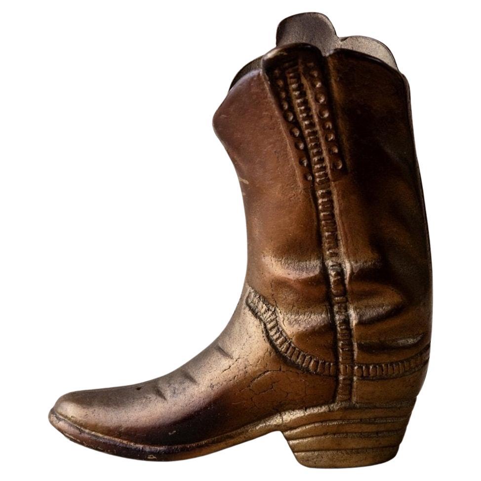 Vintage Brass Cowboy Boot Figurine As Vase or Candle Holder Italy, 1980s