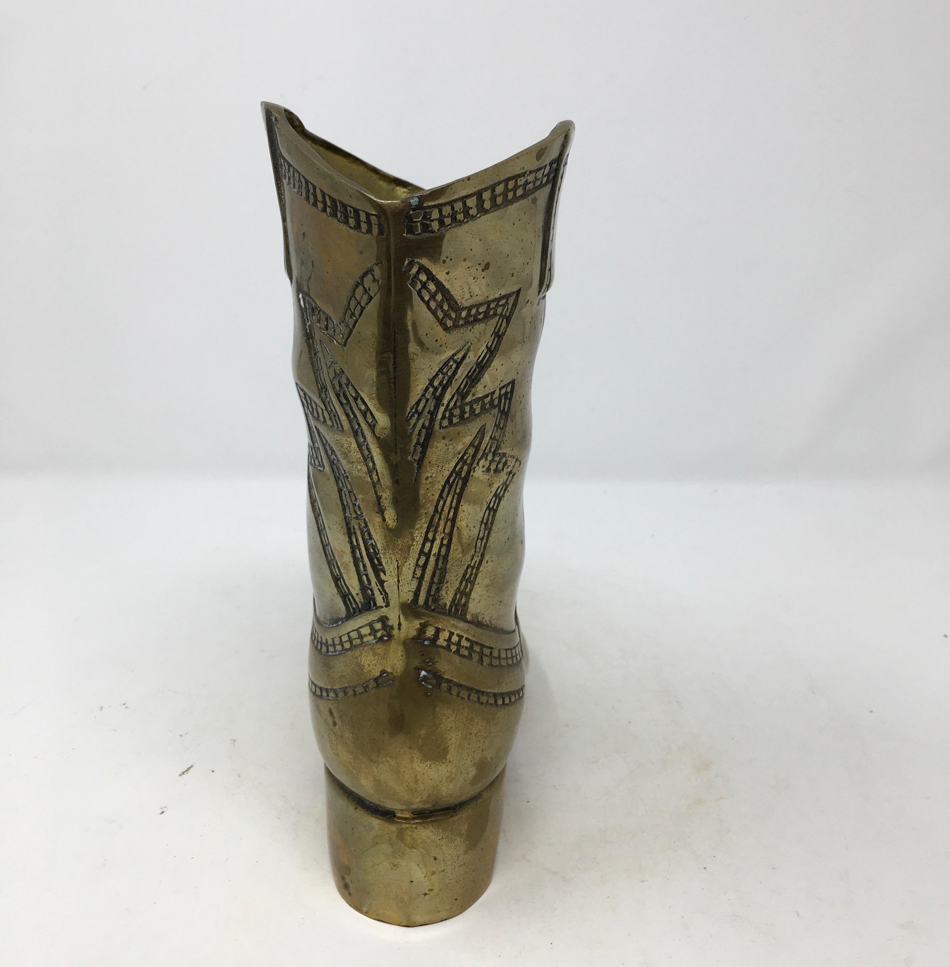 brass cowboy boot vase