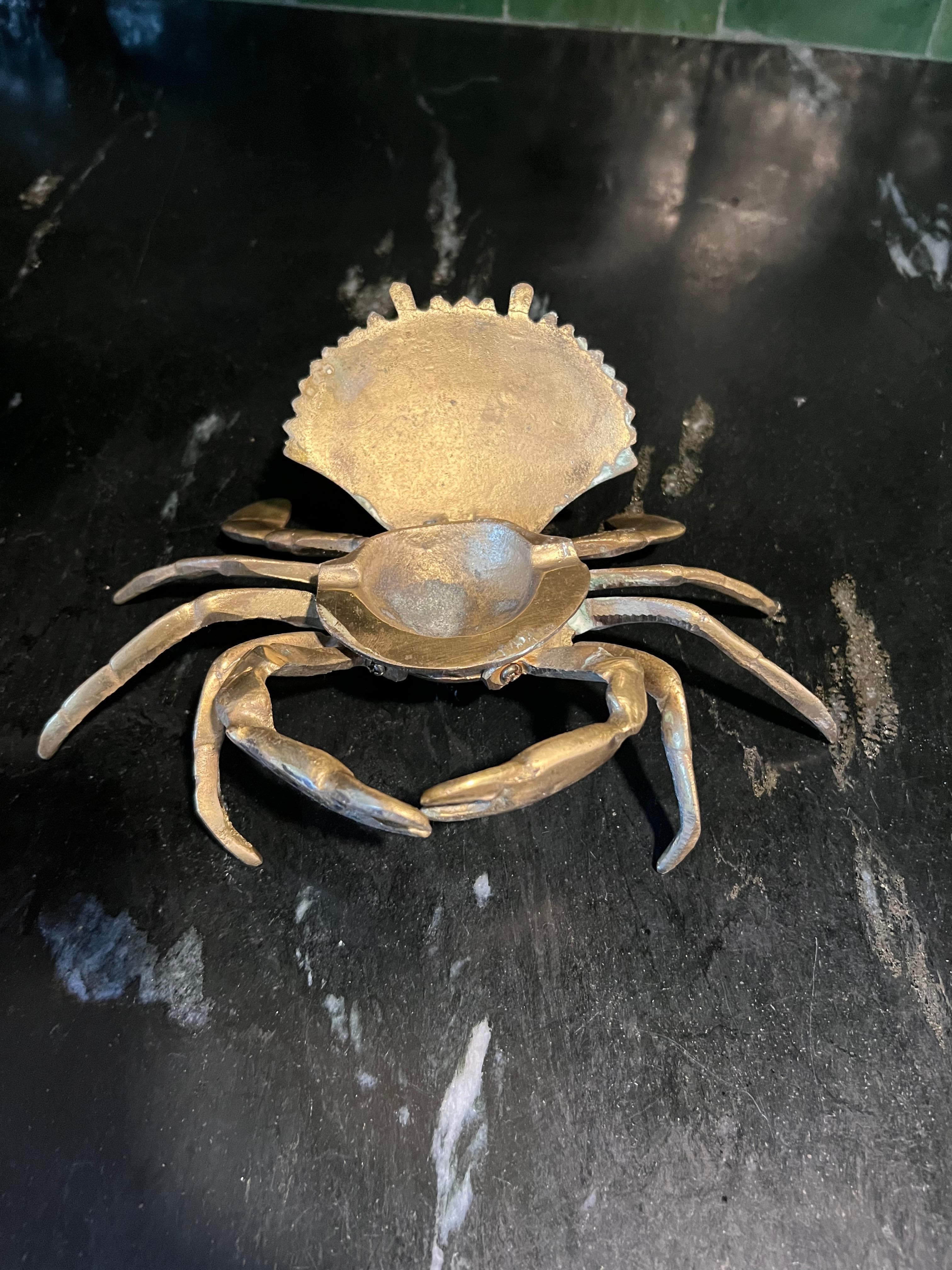 Mid-Century Modern Vintage Brass Crab Ashtray