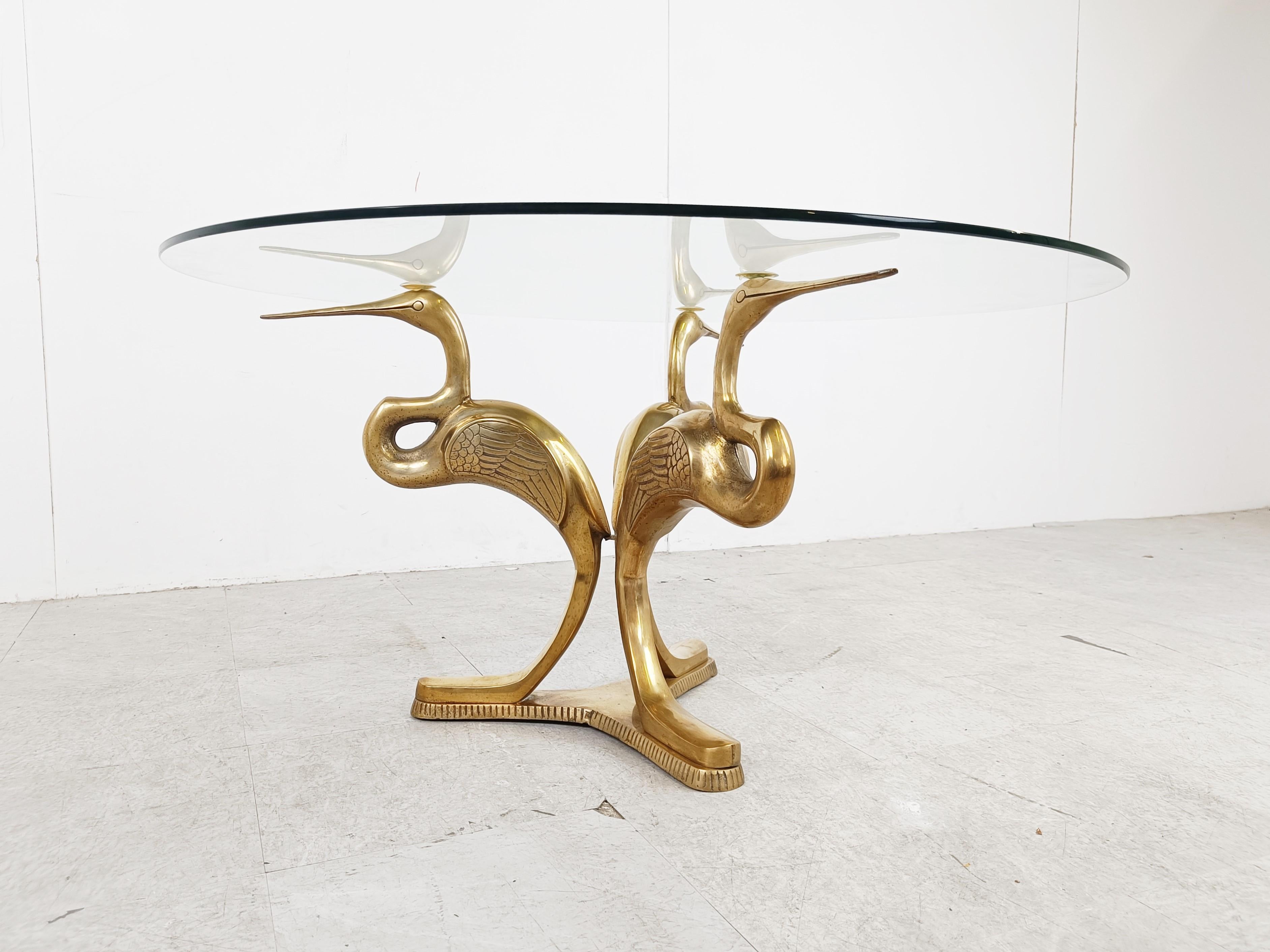 Vintage brass crane bird coffee table, 1970s In Good Condition For Sale In HEVERLEE, BE