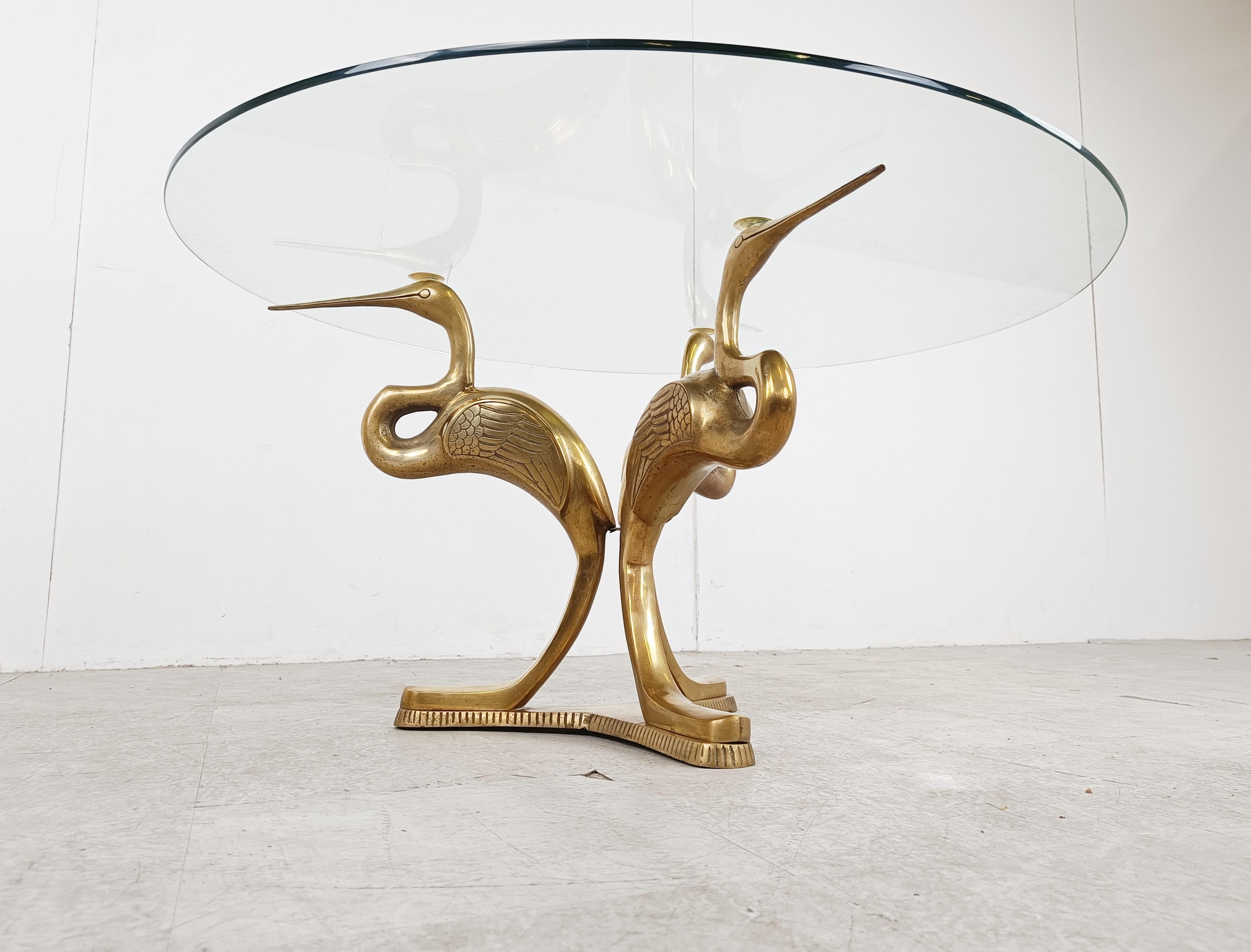 Late 20th Century Vintage brass crane bird coffee table, 1970s For Sale