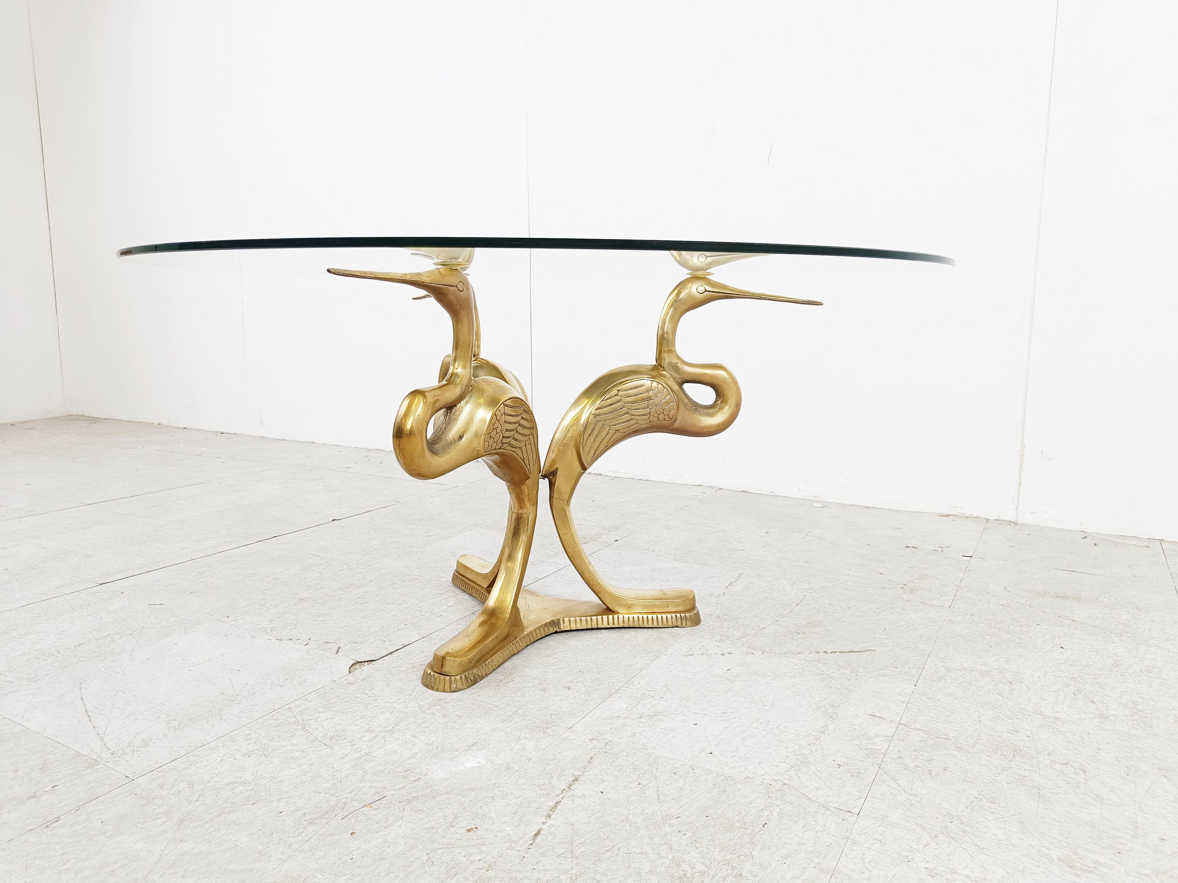 Brass Vintage brass crane bird coffee table, 1970s For Sale