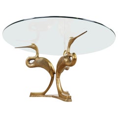 Tavolino vintage in ottone con uccello a gru, anni '70