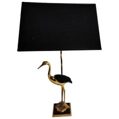 Vintage Brass Crane Bird Table Lamp, 1960s