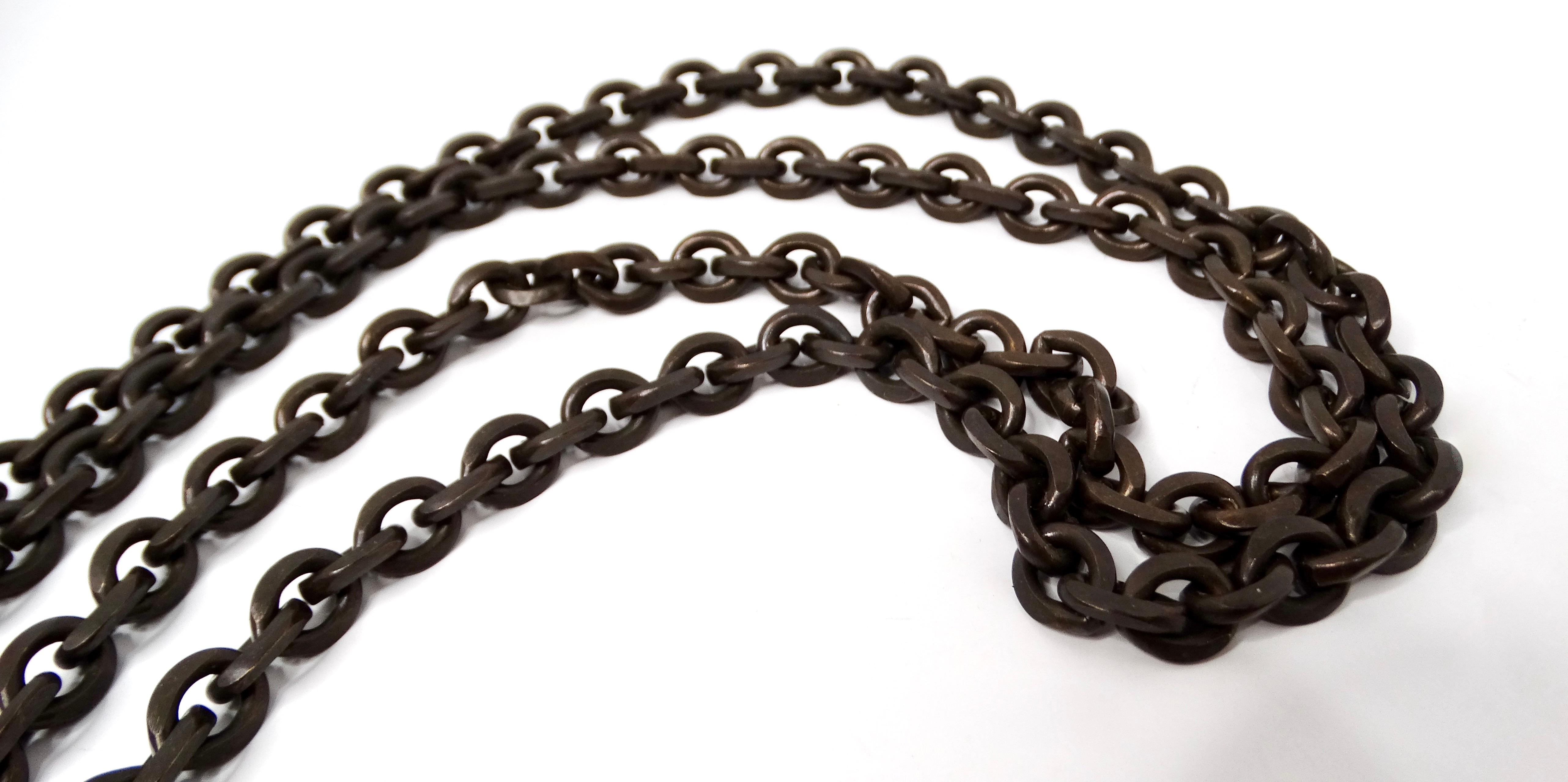 Vintage Brass Cross Pendant Long Chain Necklace In Good Condition For Sale In Scottsdale, AZ