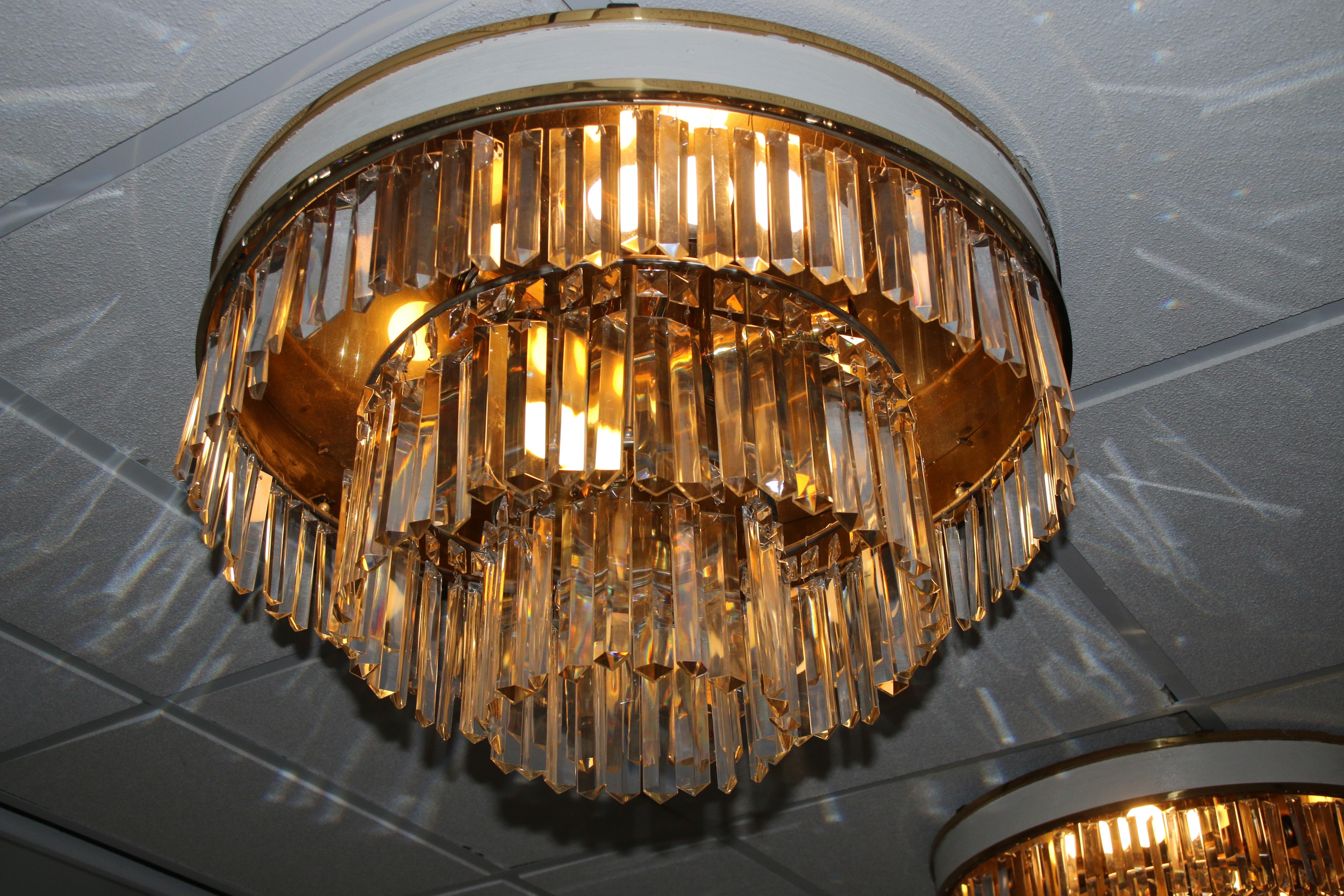 Vintage Brass Crystal Ceiling Lamp Set of 2 XXl LA Reideinger 4