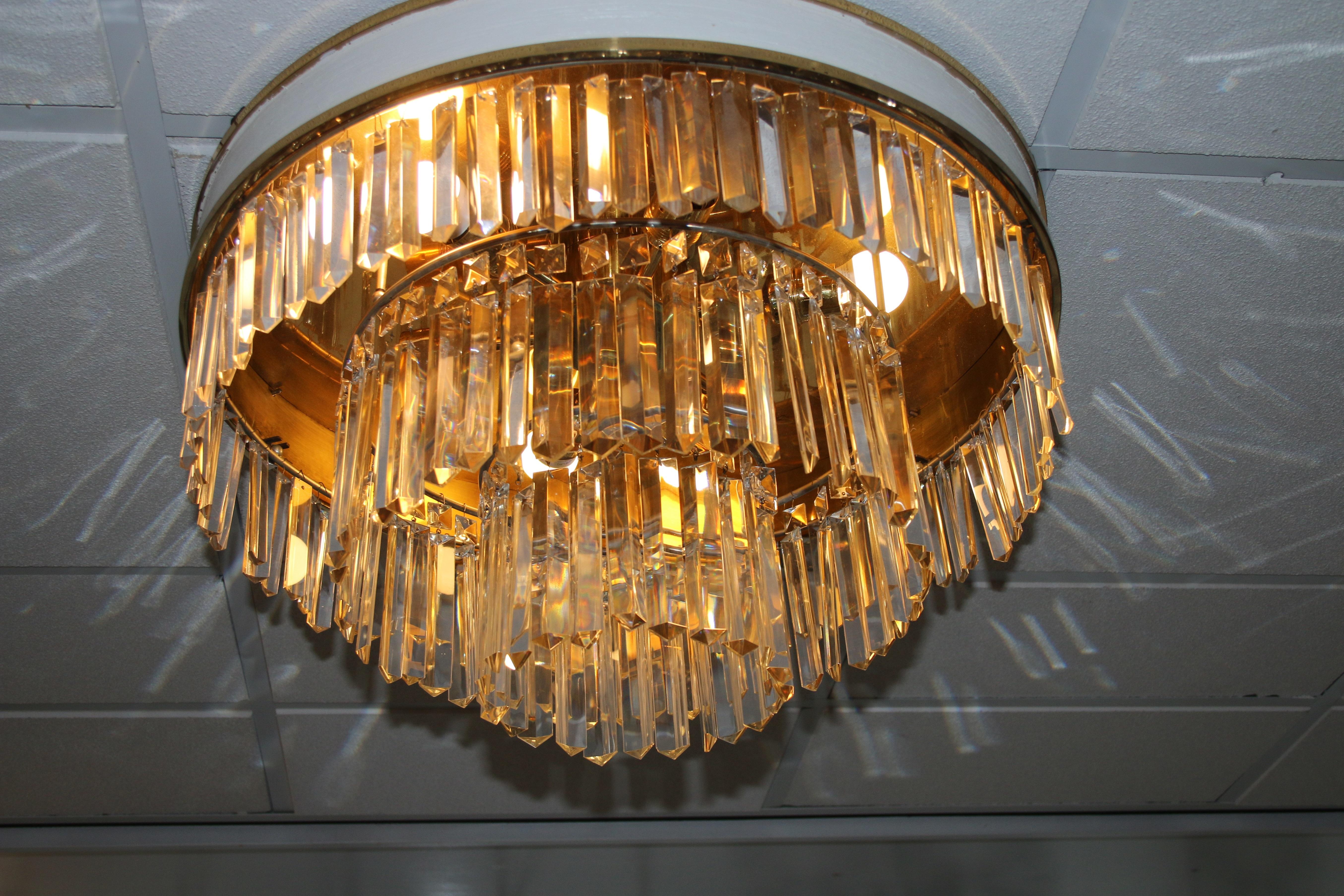 Vintage Brass Crystal Ceiling Lamp Set of 2 XXl LA Reideinger 5