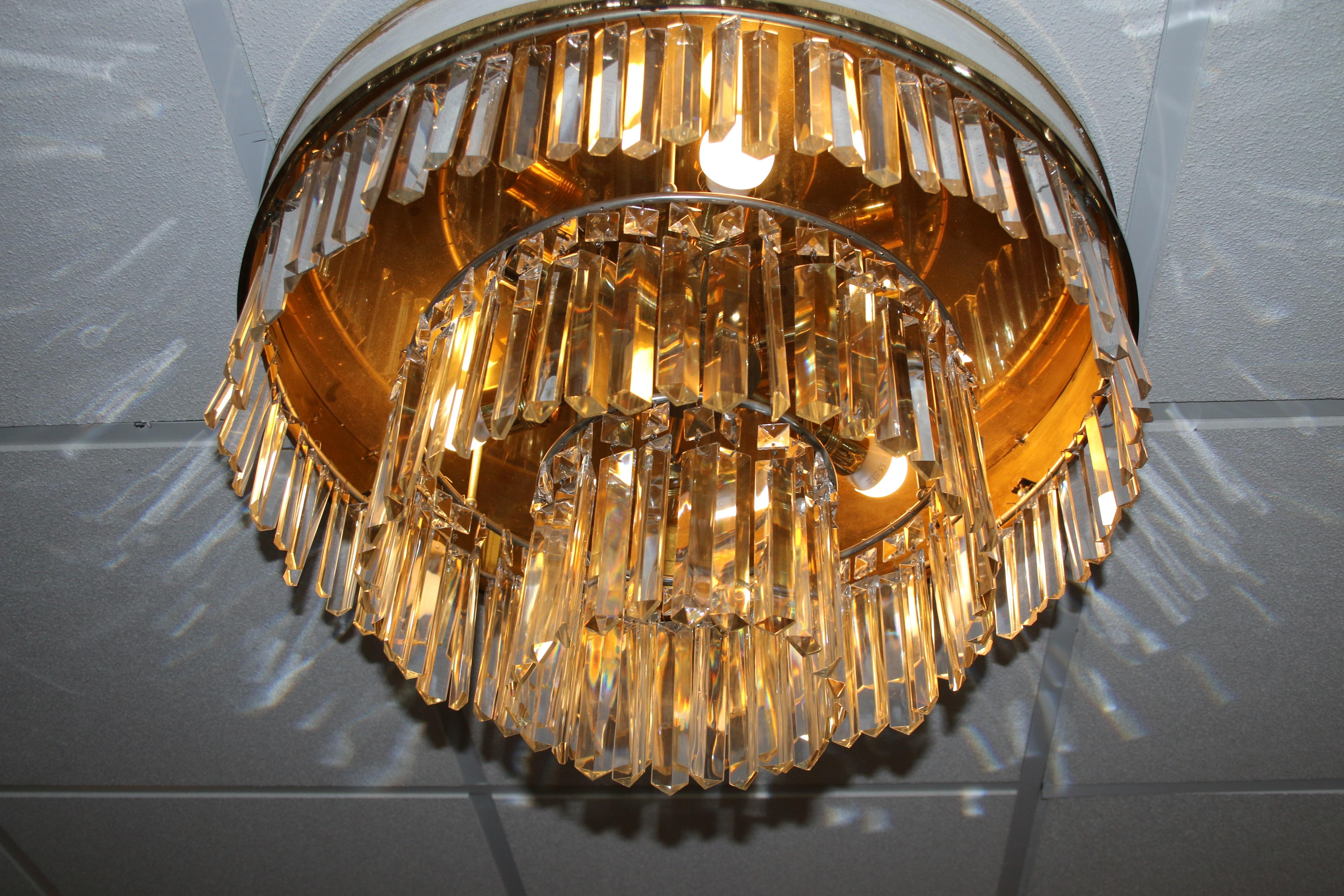 Vintage Brass Crystal Ceiling Lamp Set of 2 XXl LA Reideinger In Good Condition In Oostrum-Venray, NL