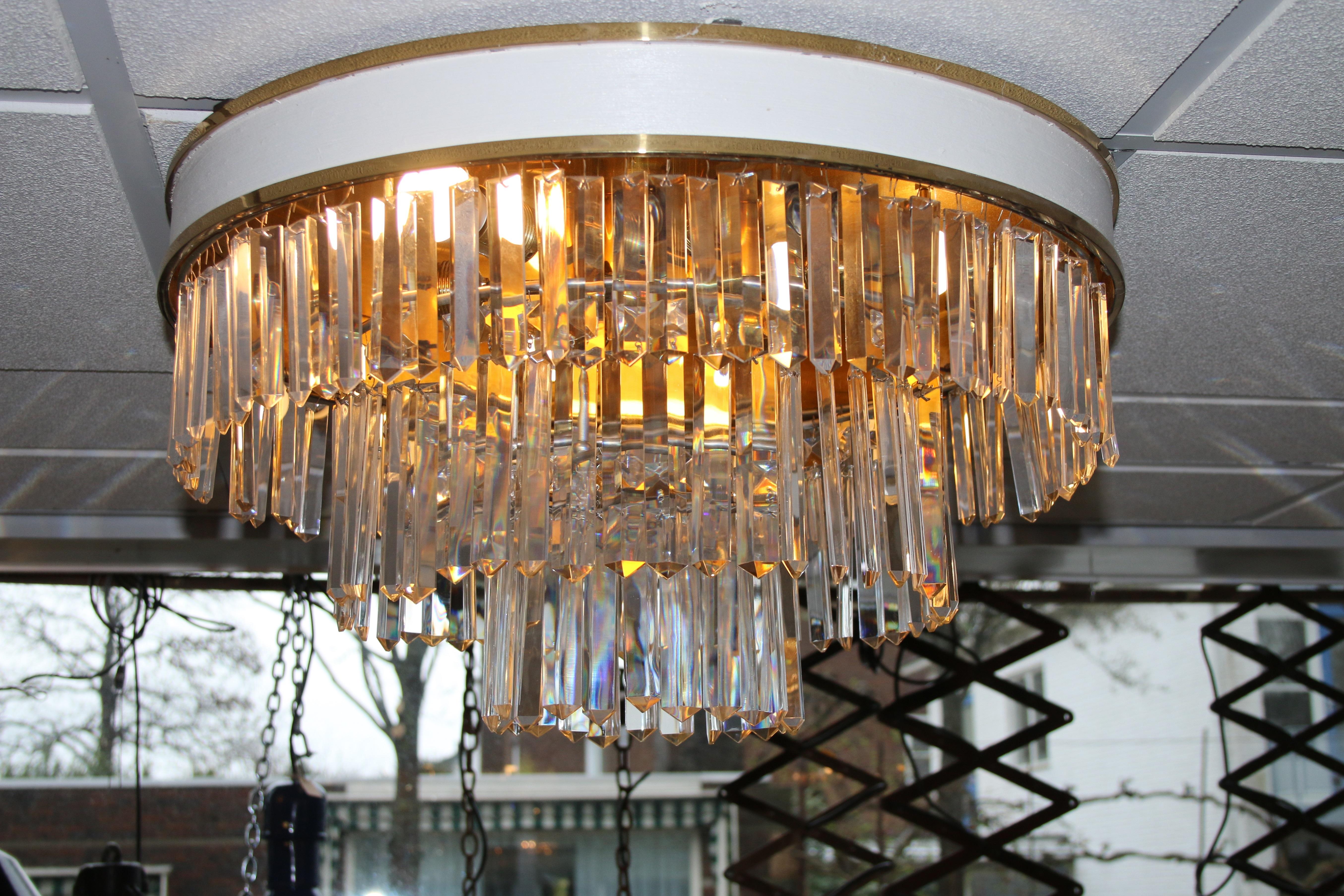 Mid-20th Century Vintage Brass Crystal Ceiling Lamp Set of 2 XXl LA Reideinger