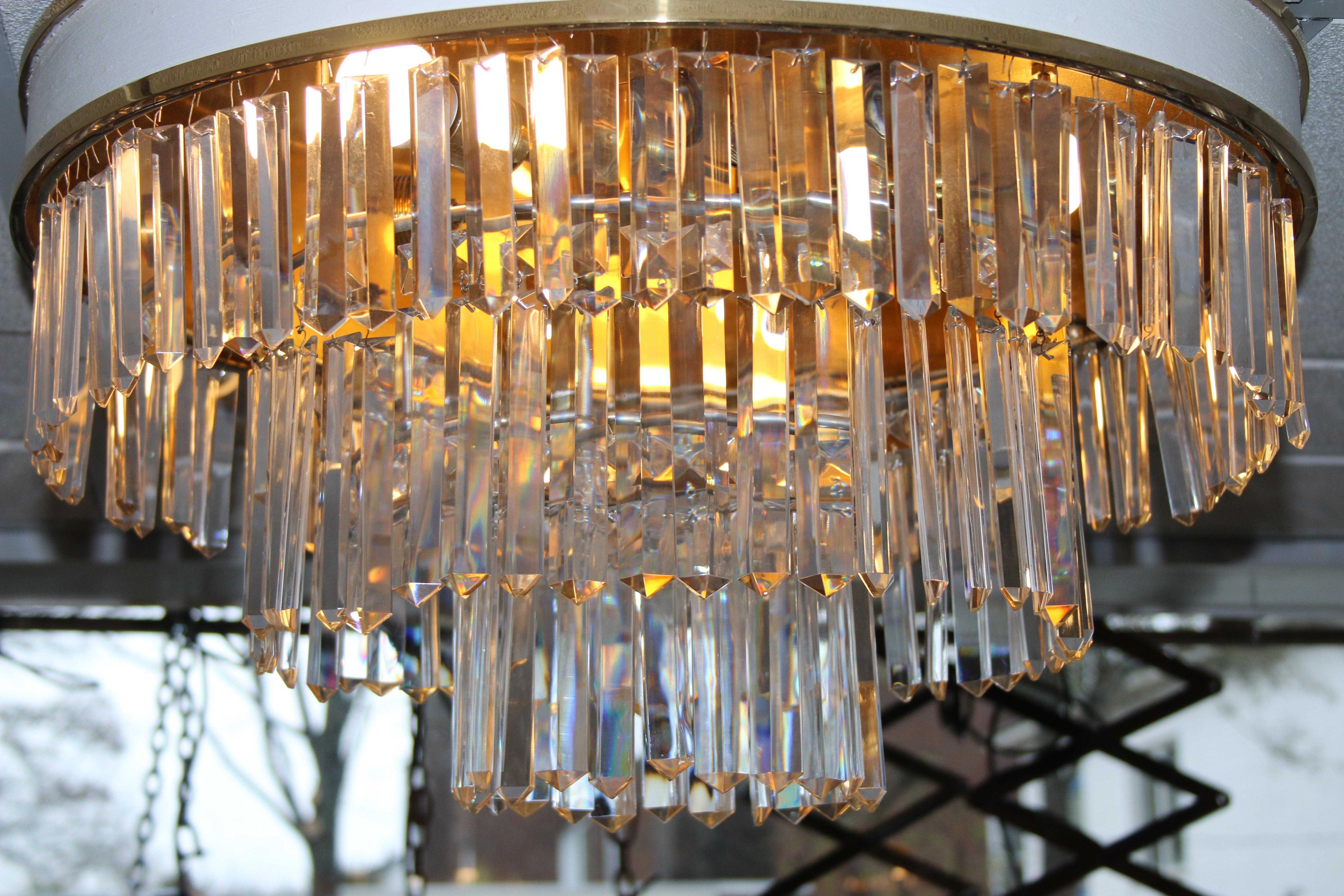 Vintage Brass Crystal Ceiling Lamp Set of 2 XXl LA Reideinger 1
