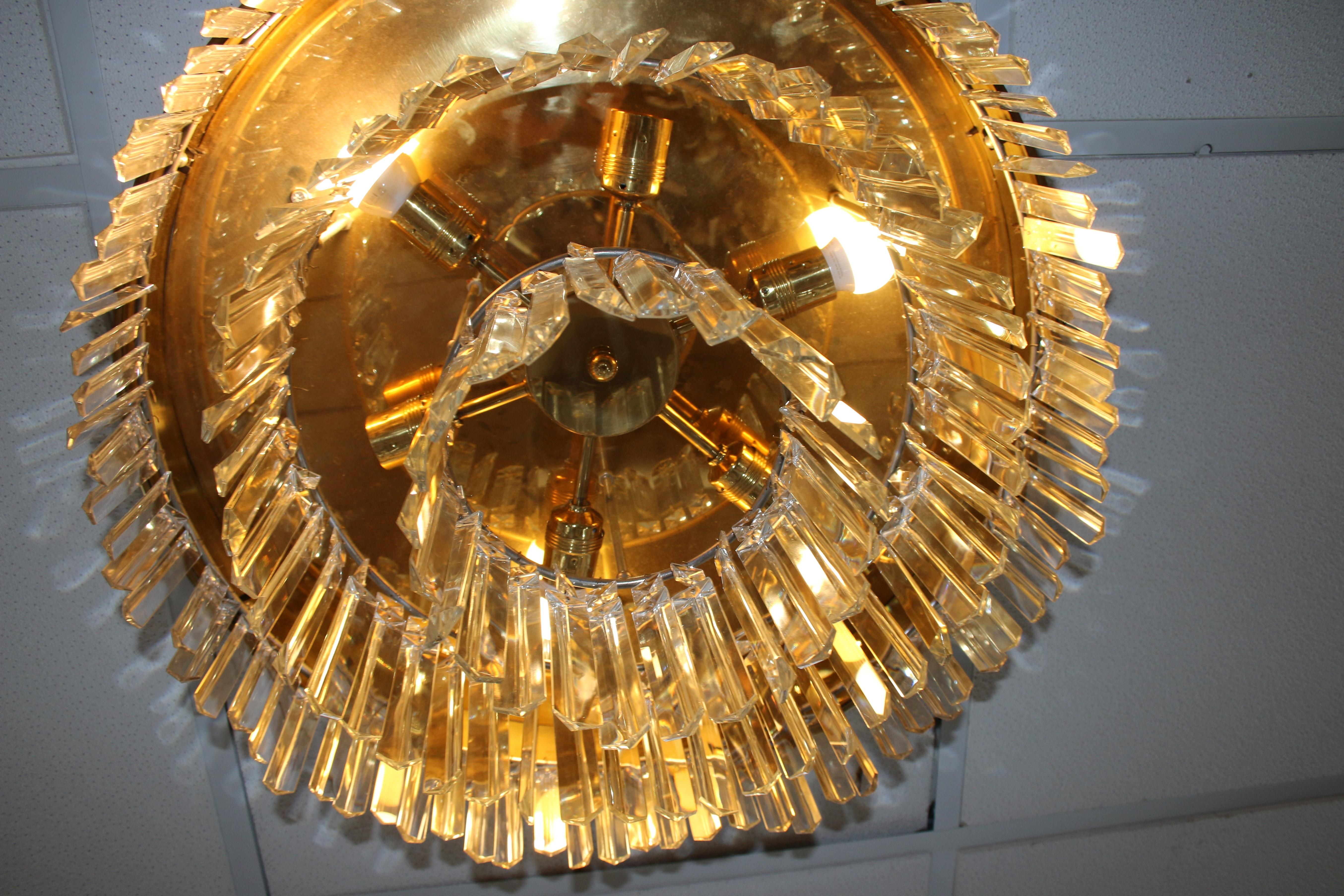 Vintage Brass Crystal Ceiling Lamp Set of 2 XXl LA Reideinger 2