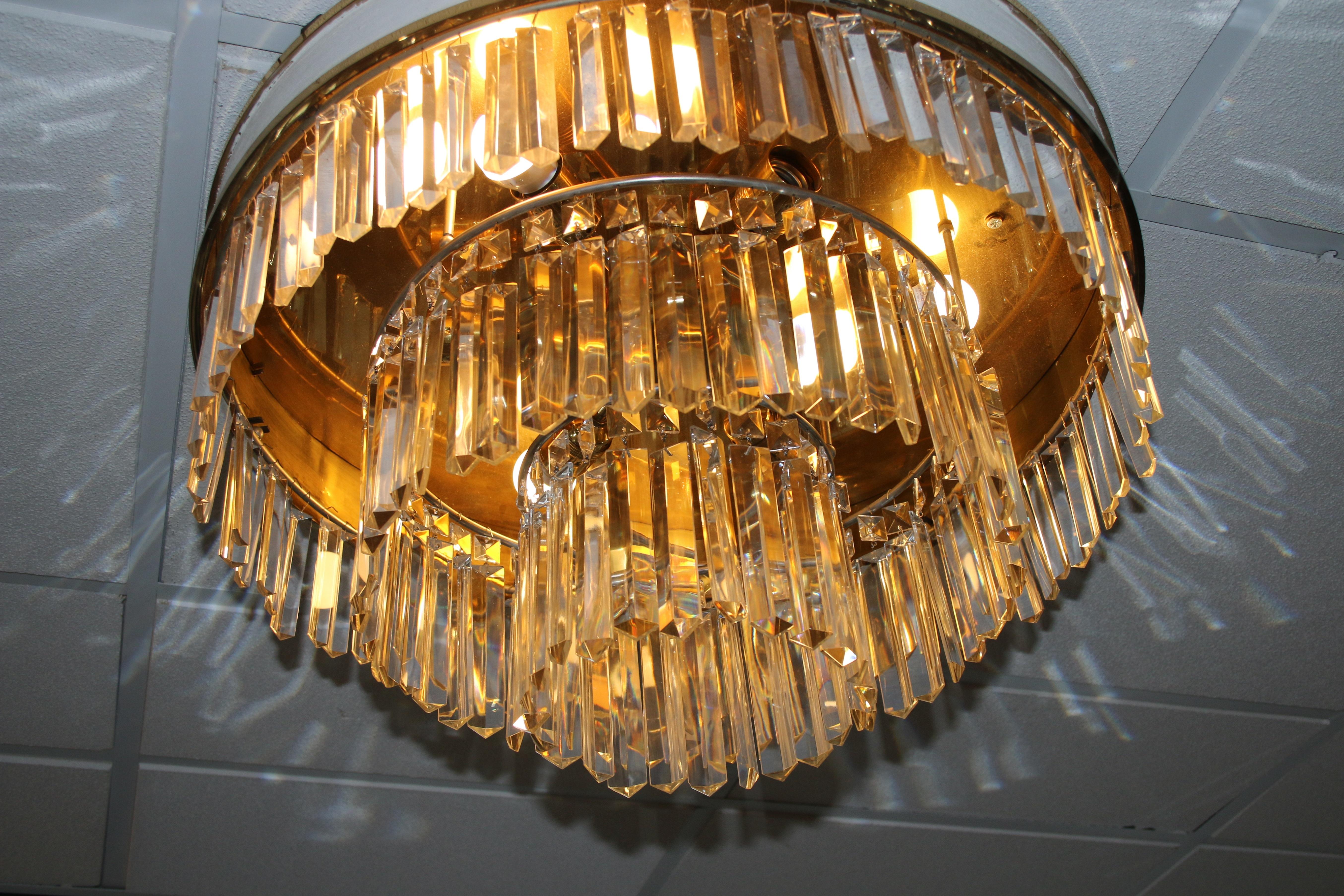 Vintage Brass Crystal Ceiling Lamp Set of 2 XXl LA Reideinger 3