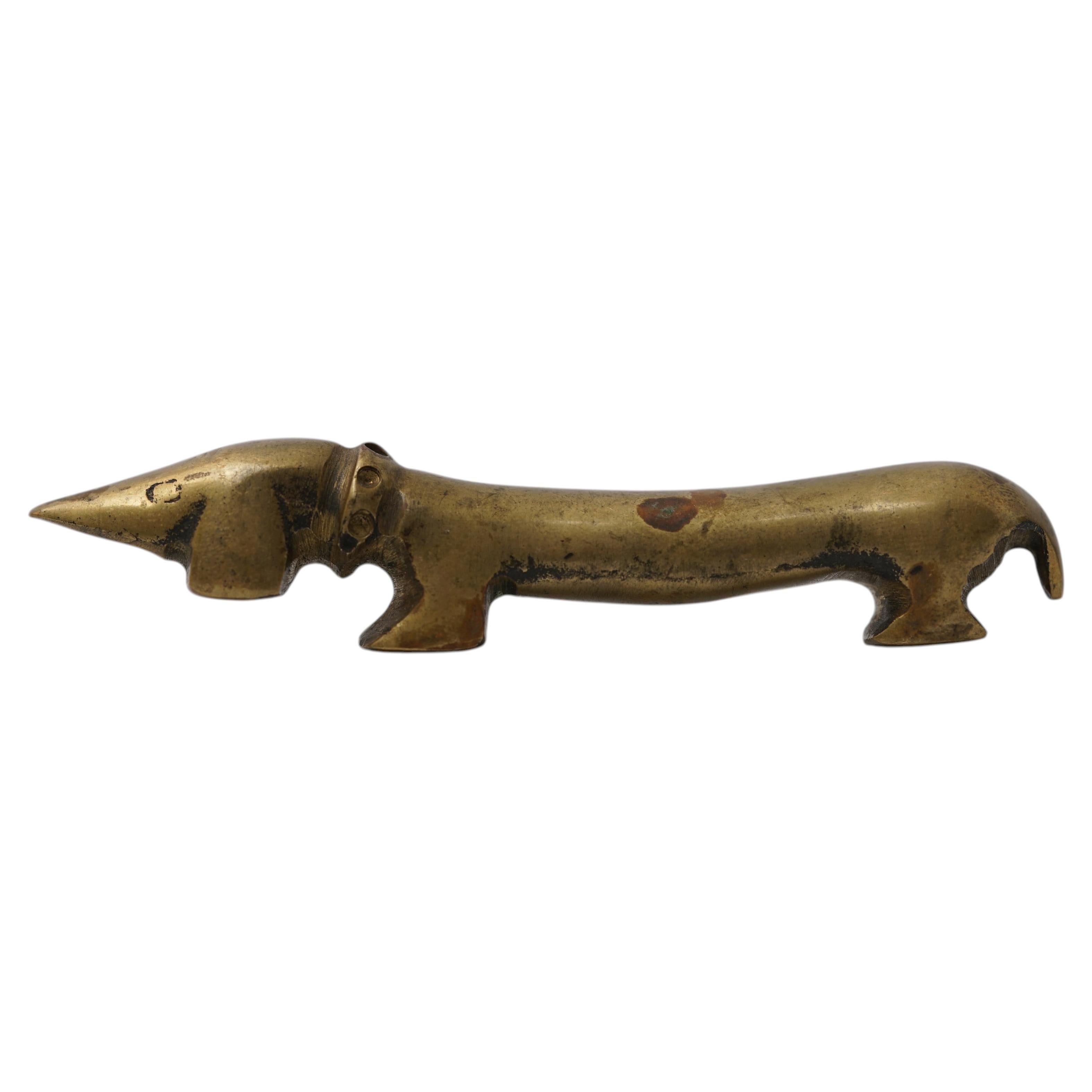 Vintage Brass Dachshund Bottle Opener by Walter Bosse for Herta Baller, 1950s For Sale